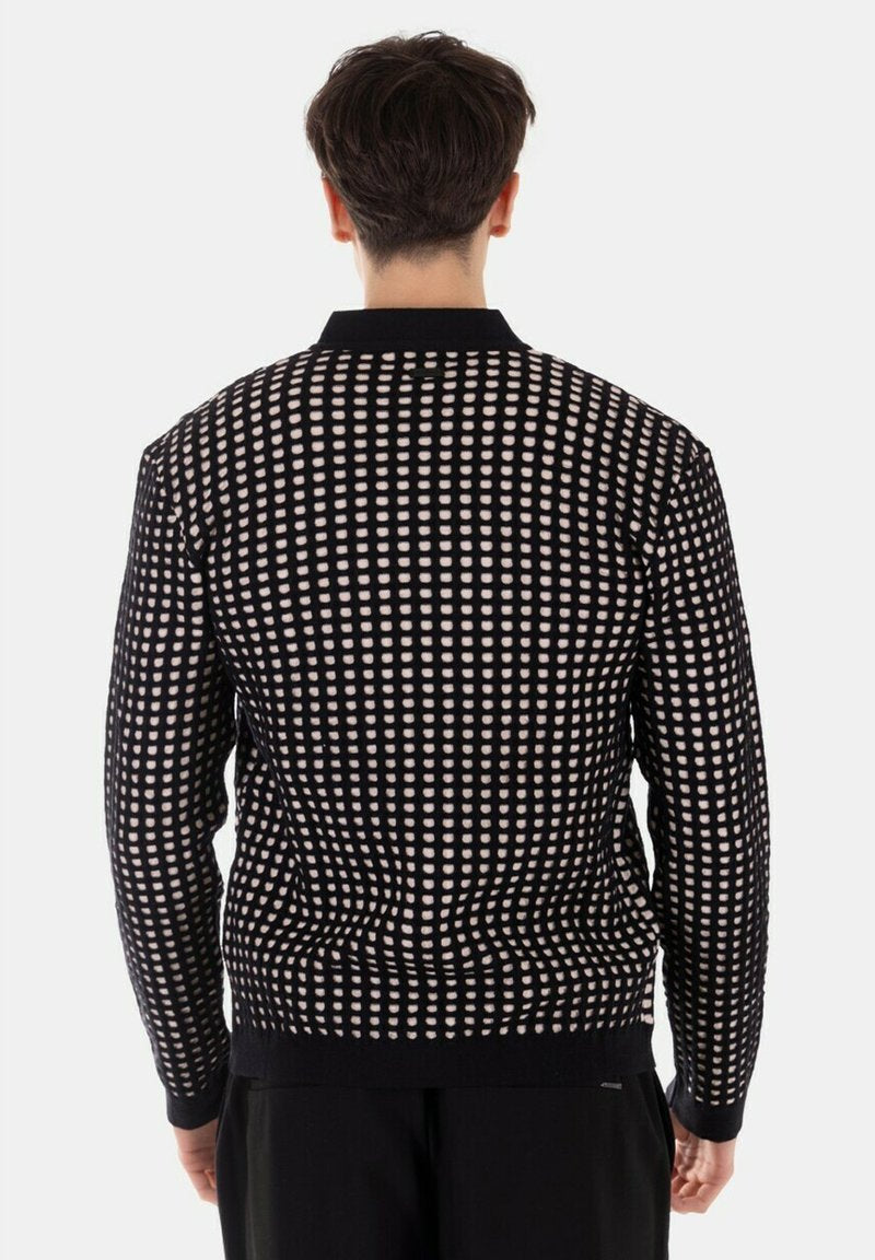 Cardigan Fit.Boxy Fabric Knit Black Cream