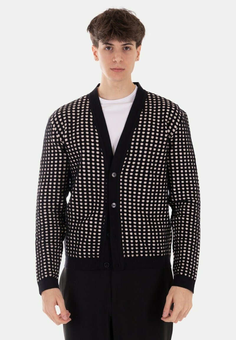 Cardigan Fit.Boxy Tessuto Maglia Nero Panna