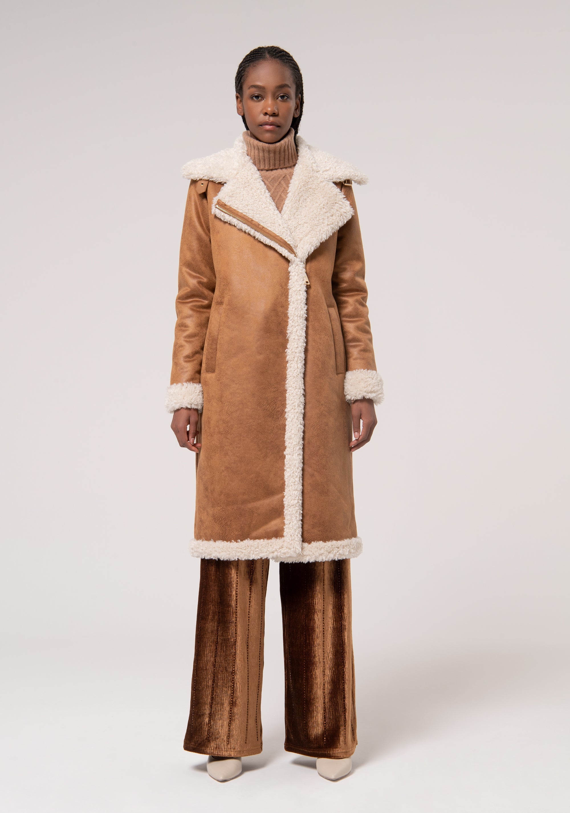 Shearling Fake Biker Fur Coat Leather