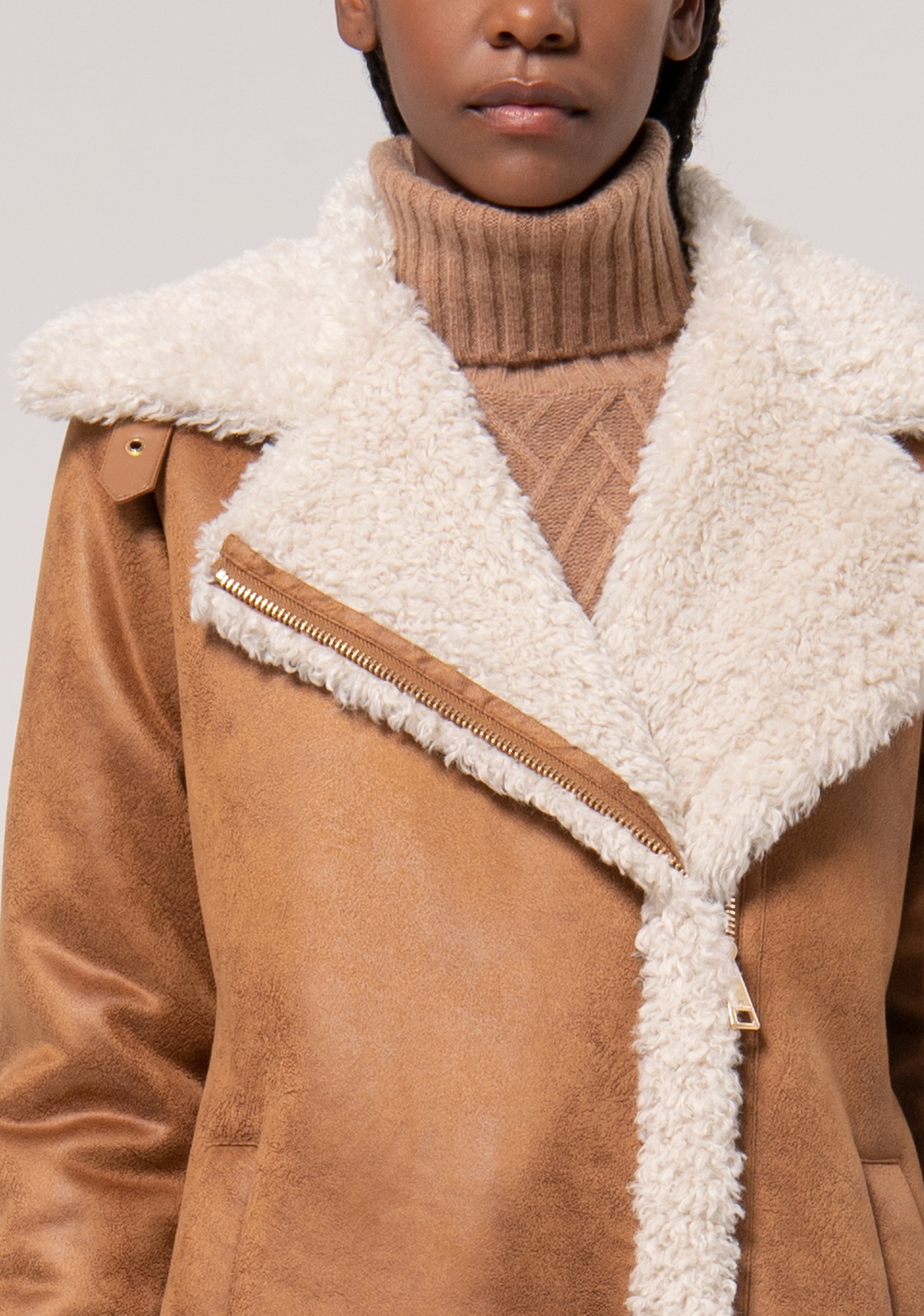 Shearling Fake Biker Fur Coat Leather