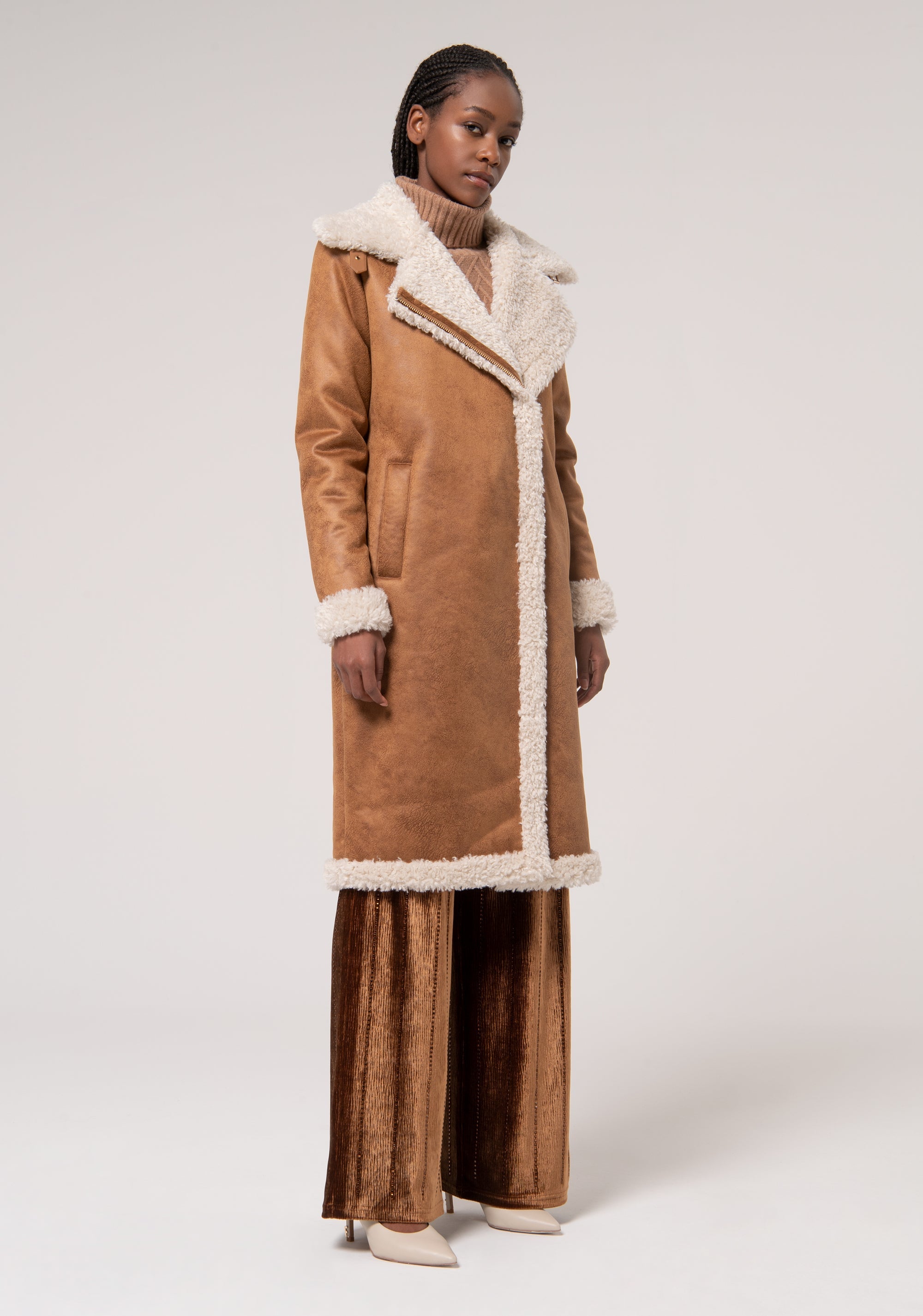 Shearling Fake Biker Fur Coat Leather