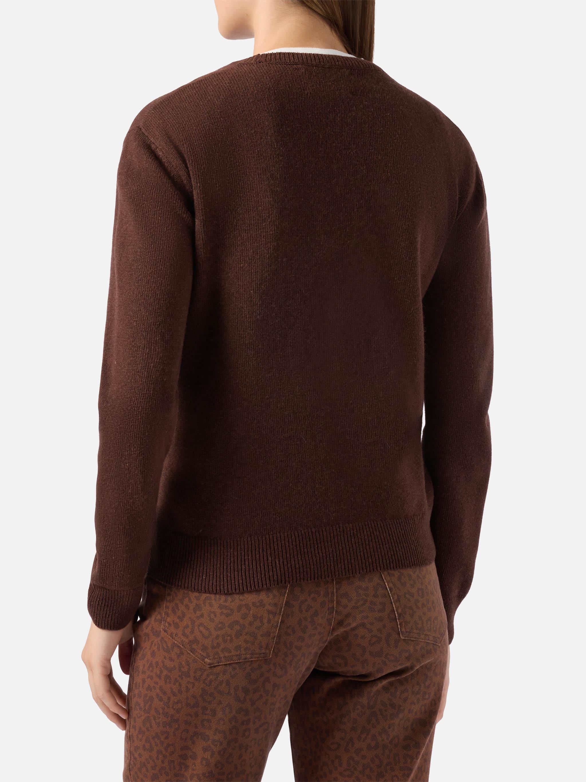 Maglione New Queen in misto cashmere marrone con jacquard Ho sempre ragione QUE0010 02121I MC2 SAINT BARTH
