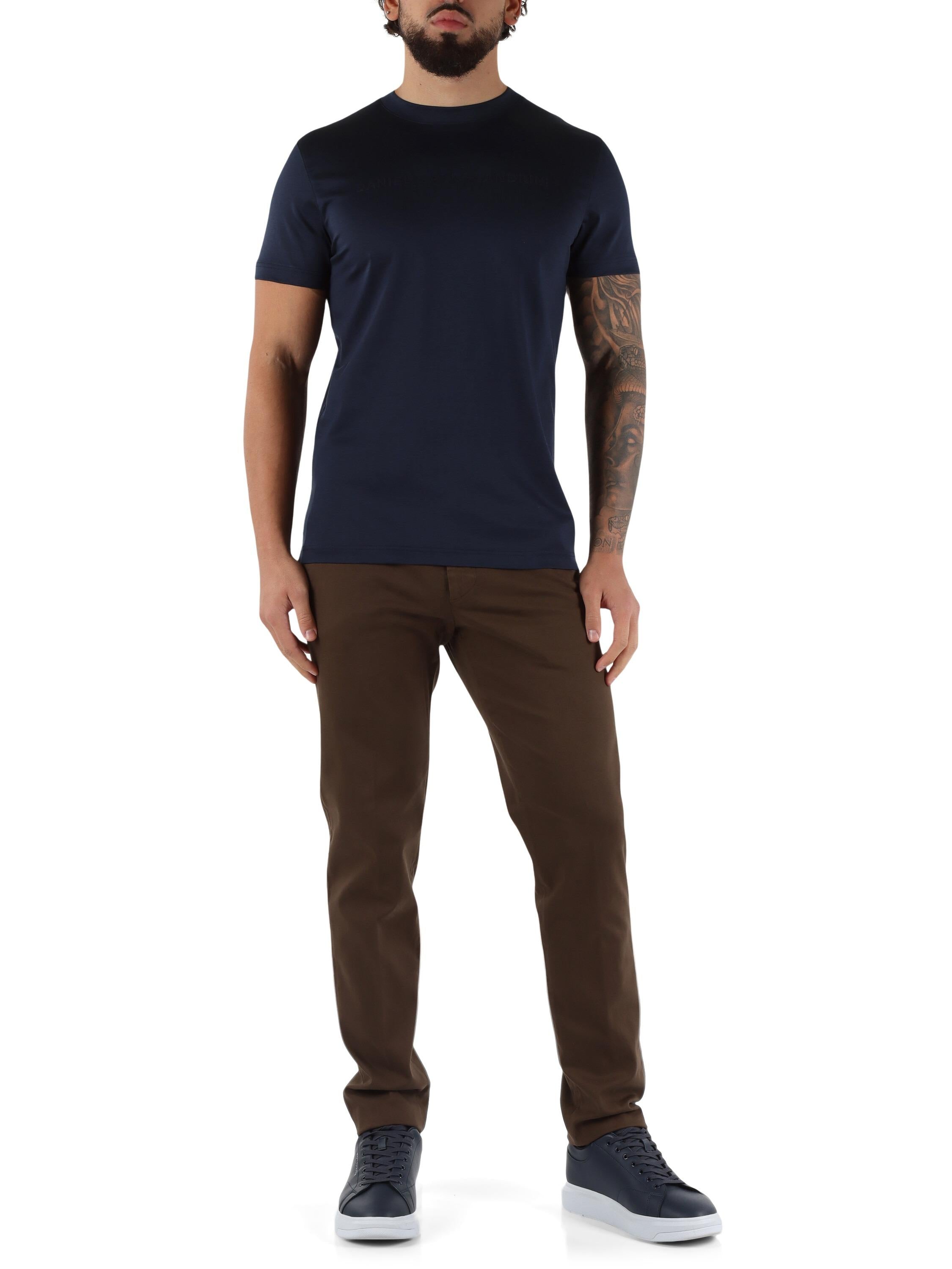 DANIELE ALESSANDRINI<BR/>T-shirt in cotone e modal con scritta logo BLU NAVY DA1FW26T013 174 DANIELE ALESSANDRINI