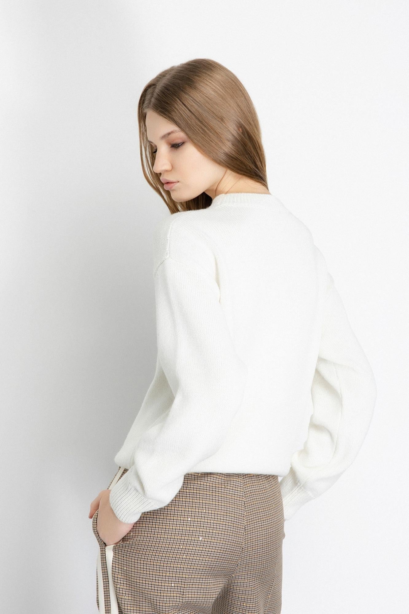 Pullover Cropped In Maglieria Con Logo Lurex Off White - Gaëlle Paris GAABW07114-MBFI0001 BI02 GAELLE