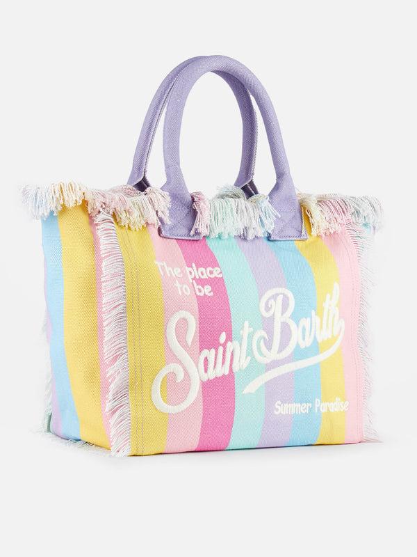 Vanity tote bag in multicolor striped cotton canvas