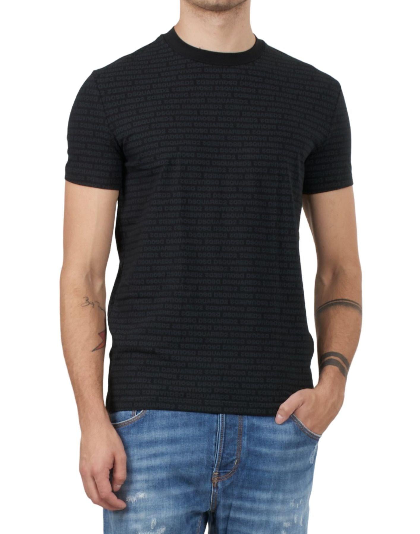 Round Neck T-shirt Dsquared2 Logo Allover Nera