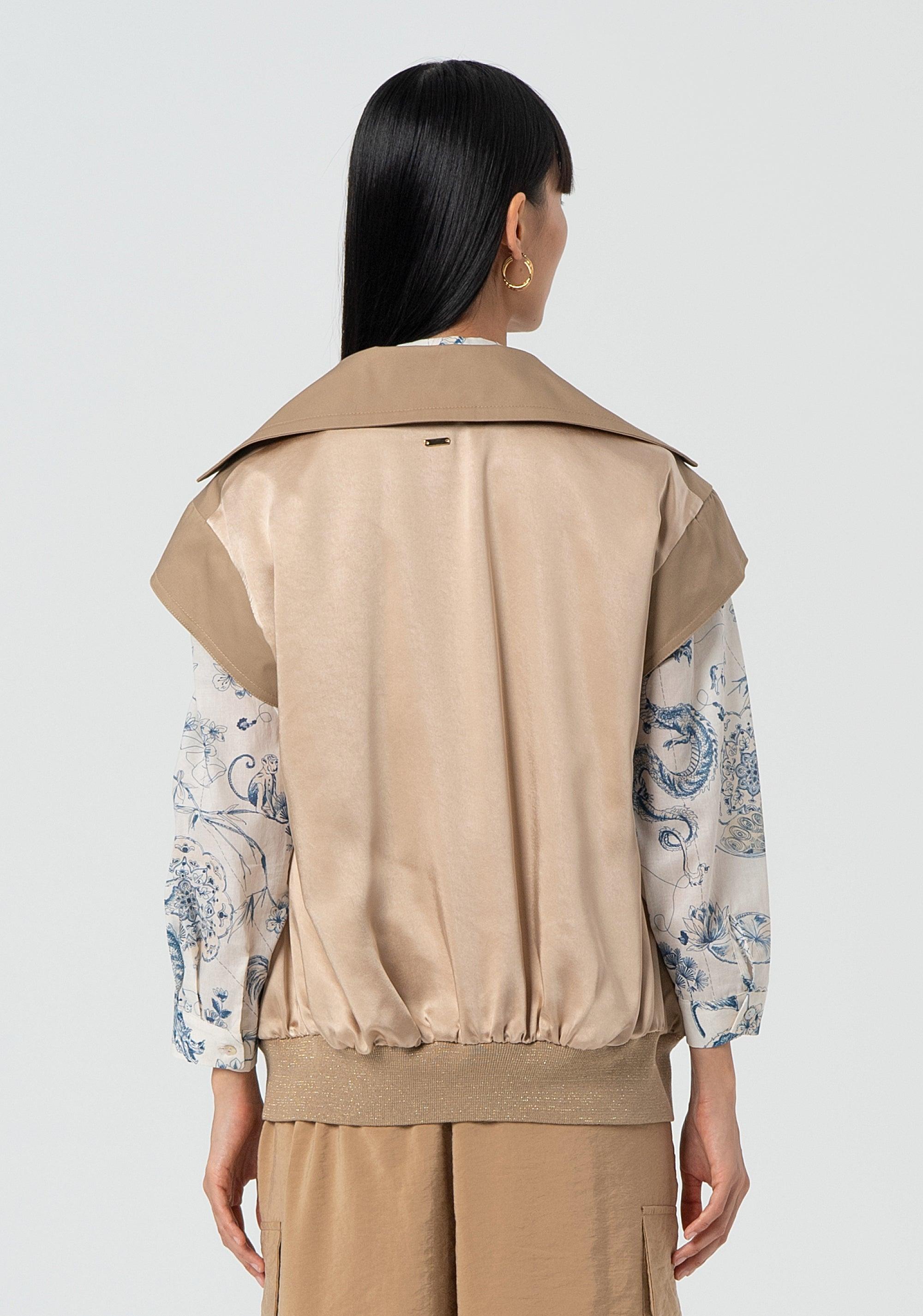 Trench corto senza maniche in cotone beige