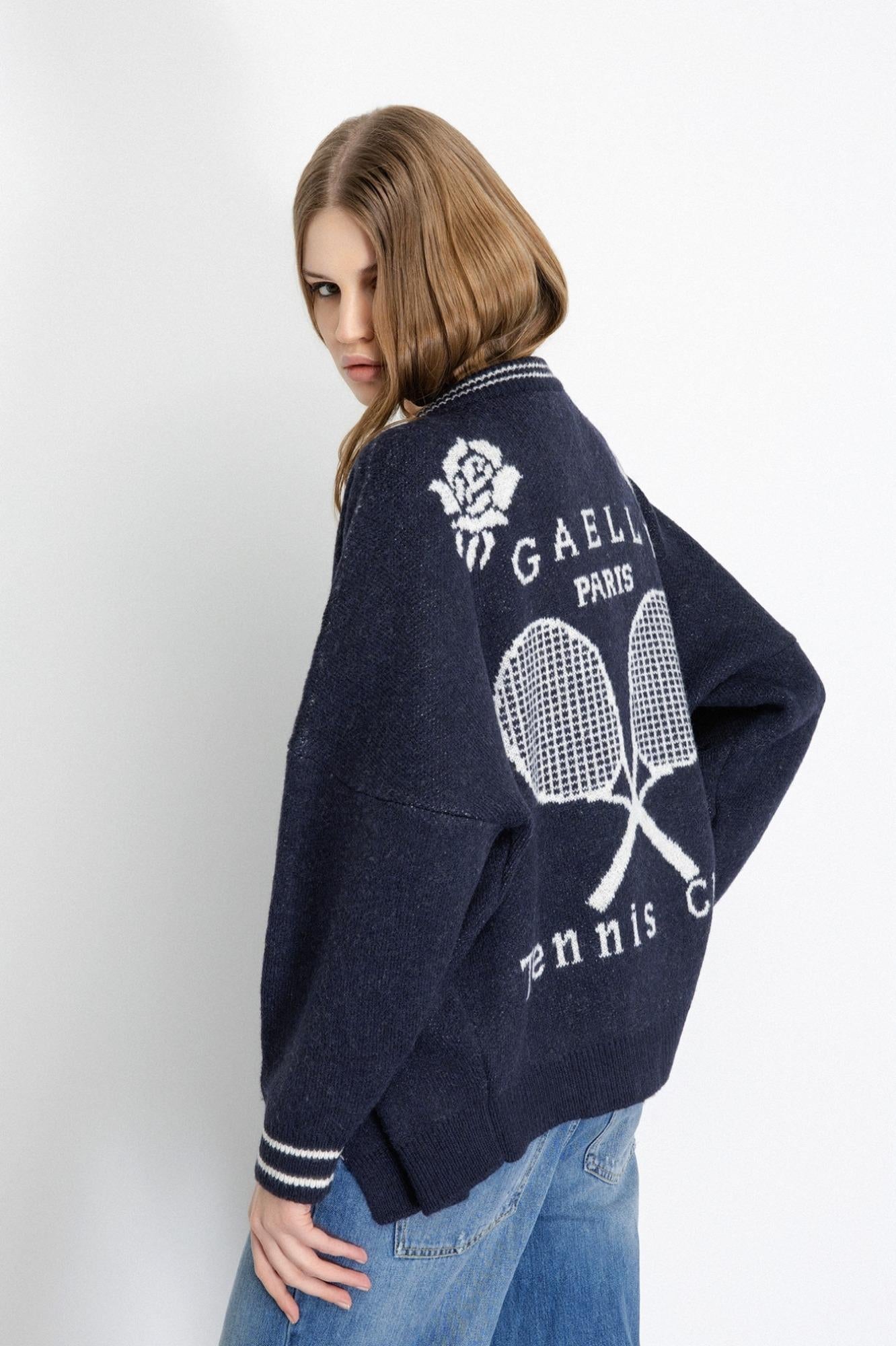 Cardigan Over In Maglieria Con Lavorazione Sul Retro Blu - Gaëlle Paris GAABW07150-TMTS0139 BL01 GAELLE