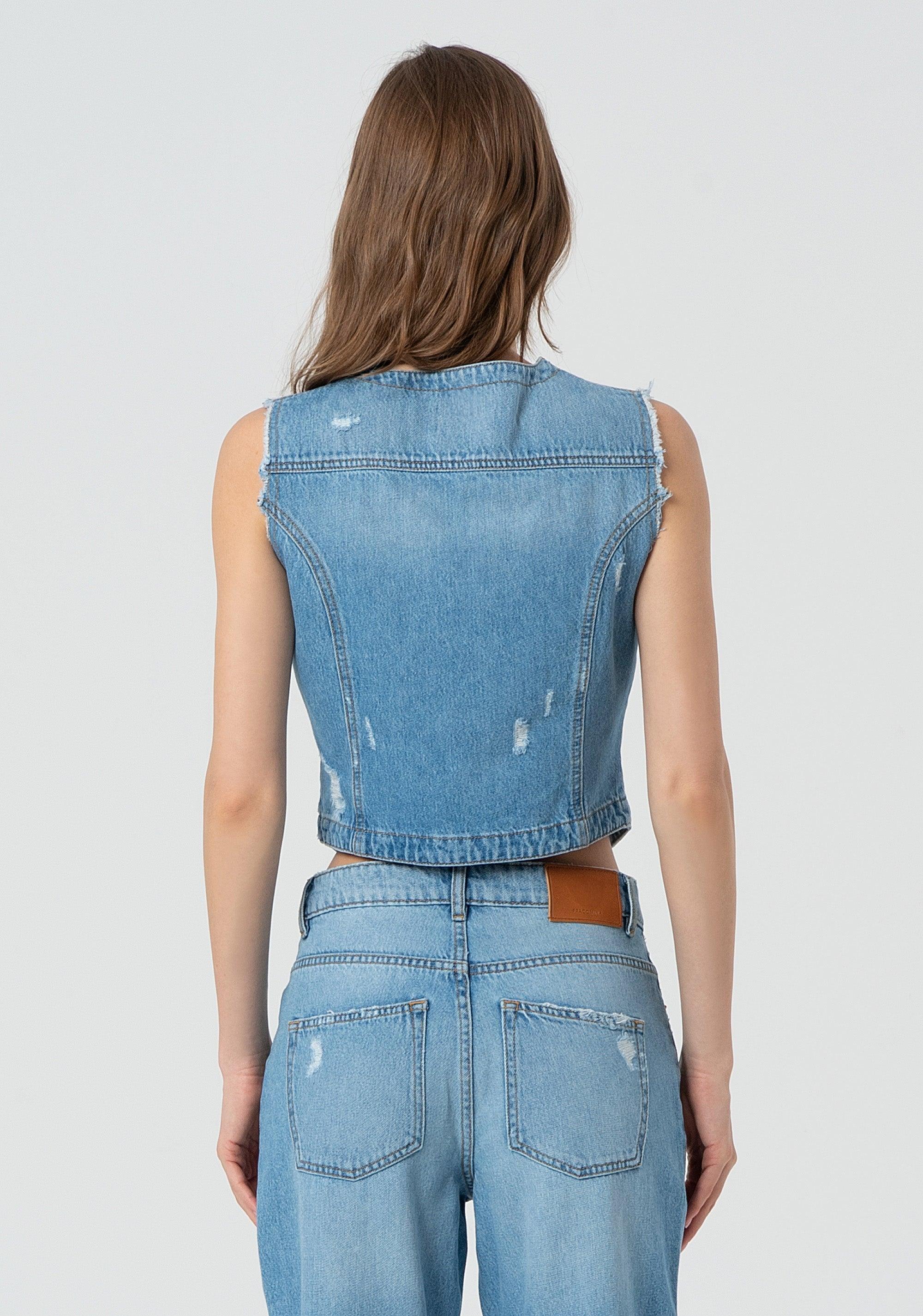 Gilet regular in denim con lavaggio bleached