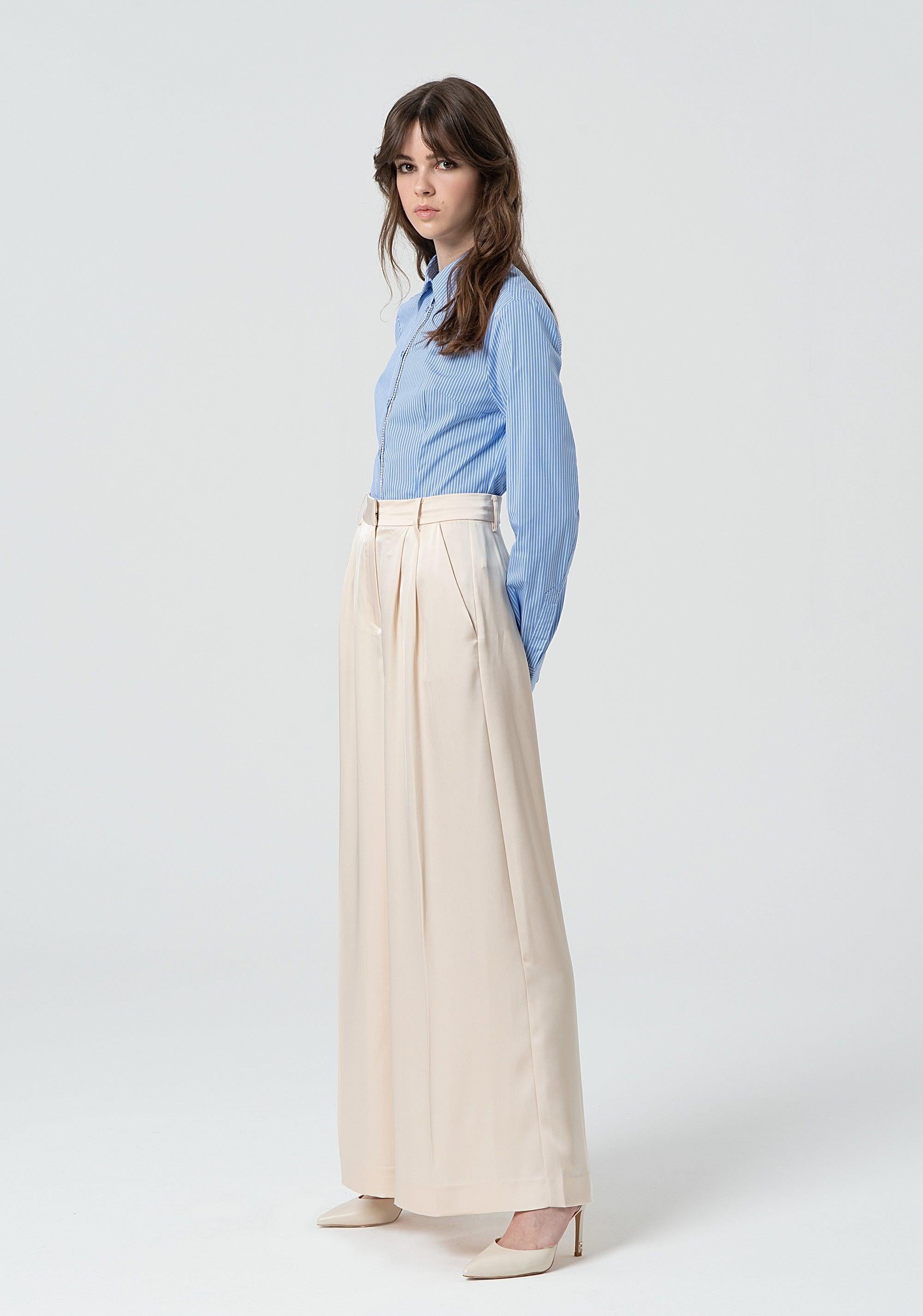 Pantaloni a palazzo in raso sand