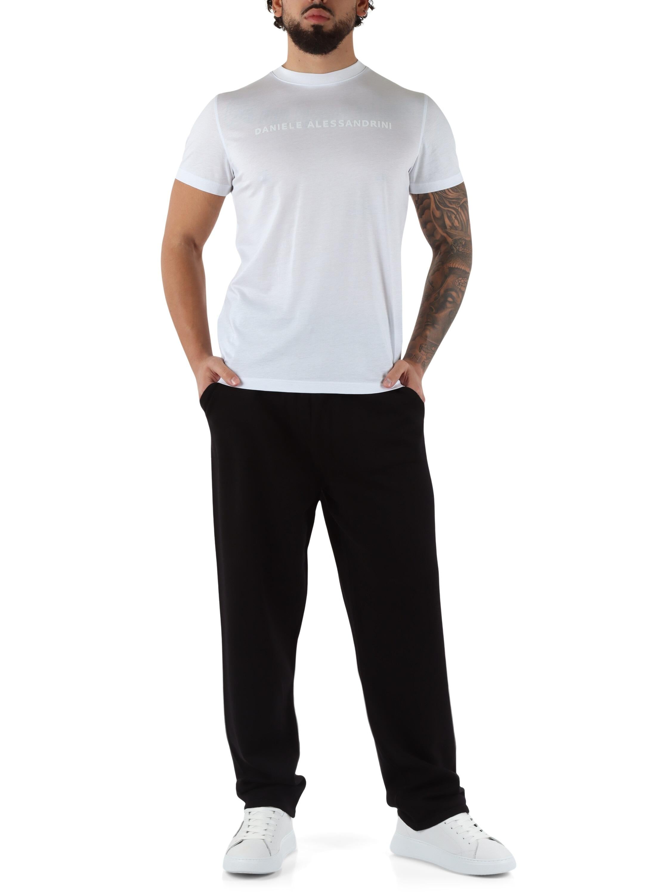DANIELE ALESSANDRINI<BR/>T-shirt in cotone e modal con scritta logo BIANCA DA1FW26T013 100 DANIELE ALESSANDRINI
