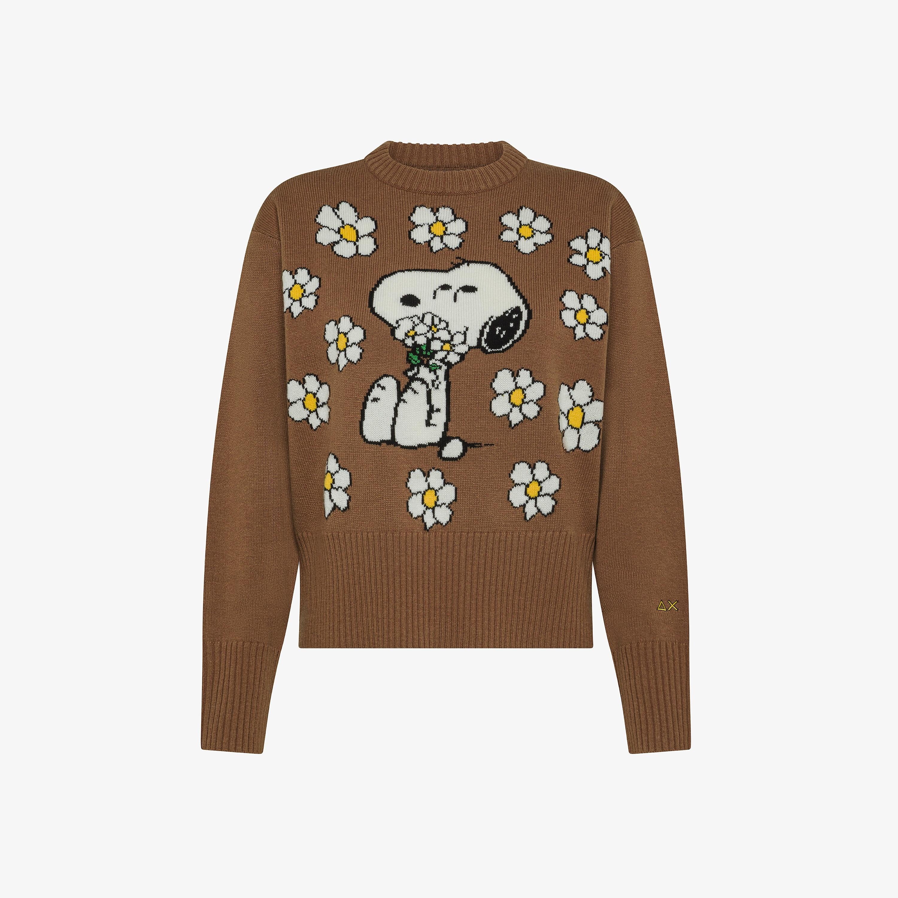 Maglia Peanuts in misto lana jacquard marrone deserto K45281 17 SUN 68