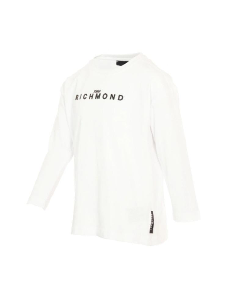 John Richmond t-shirt kids/junior a maniche lunghe bianca con logo a contrasto RBA25016TS WHITE Richmond kids