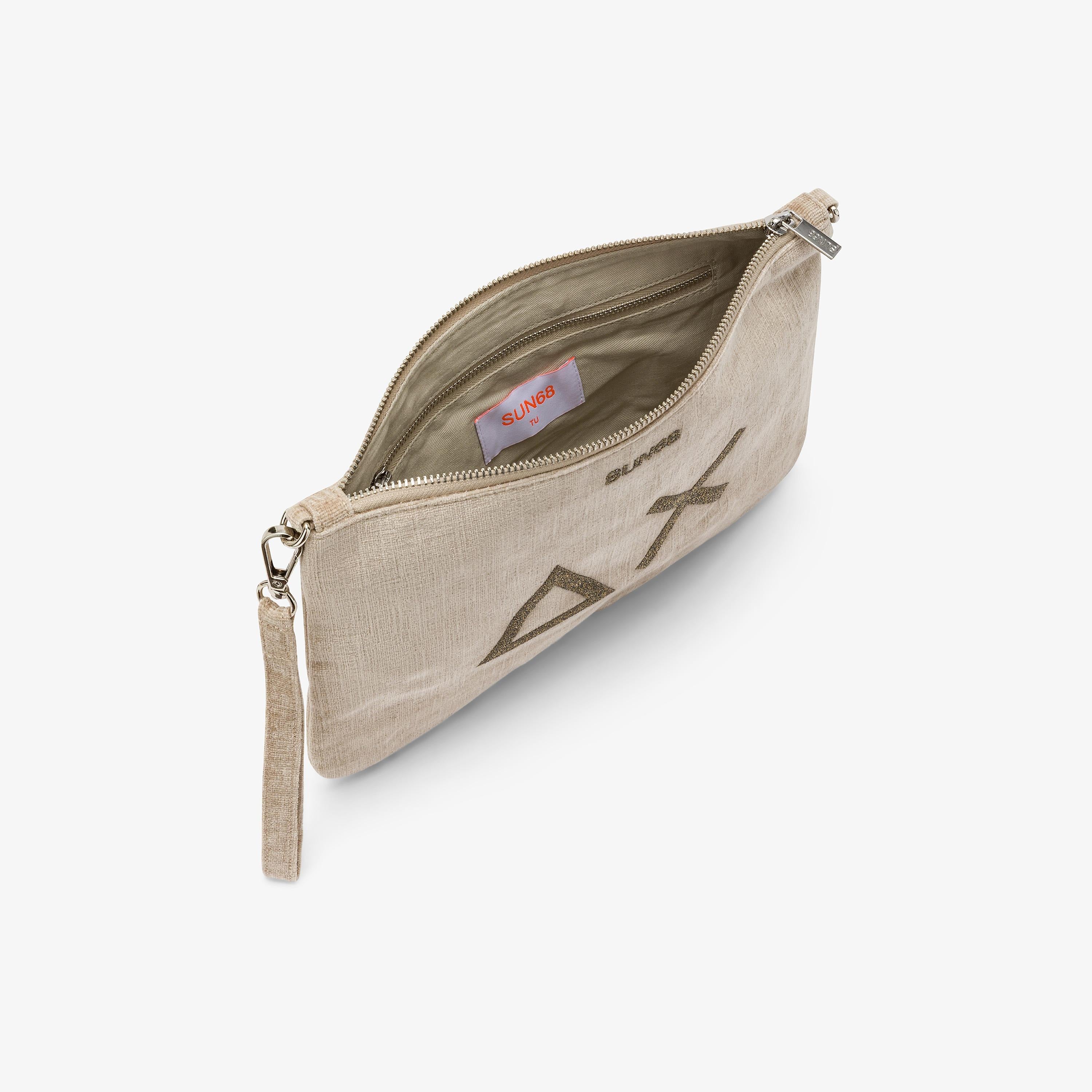 Pochette in velluto con logo beige X45201 16 SUN 68