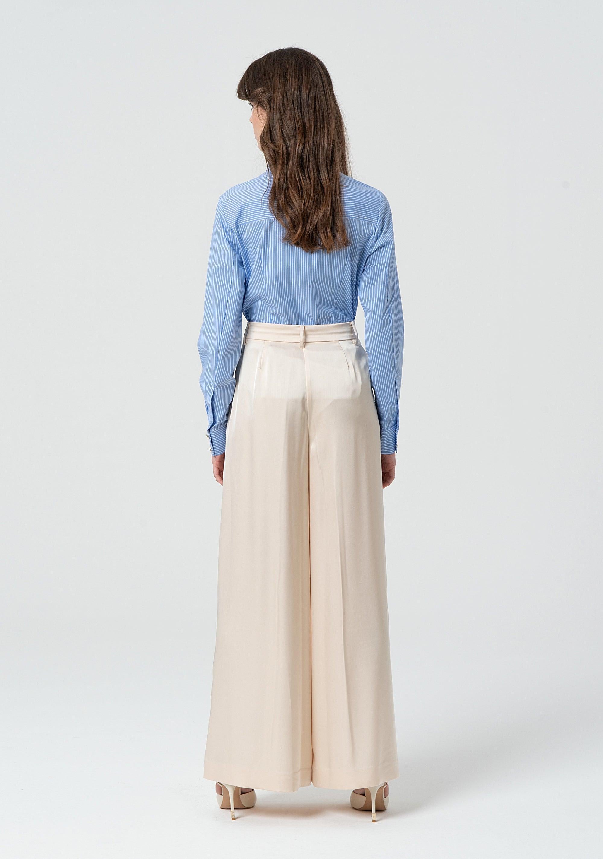 Pantaloni a palazzo in raso sand