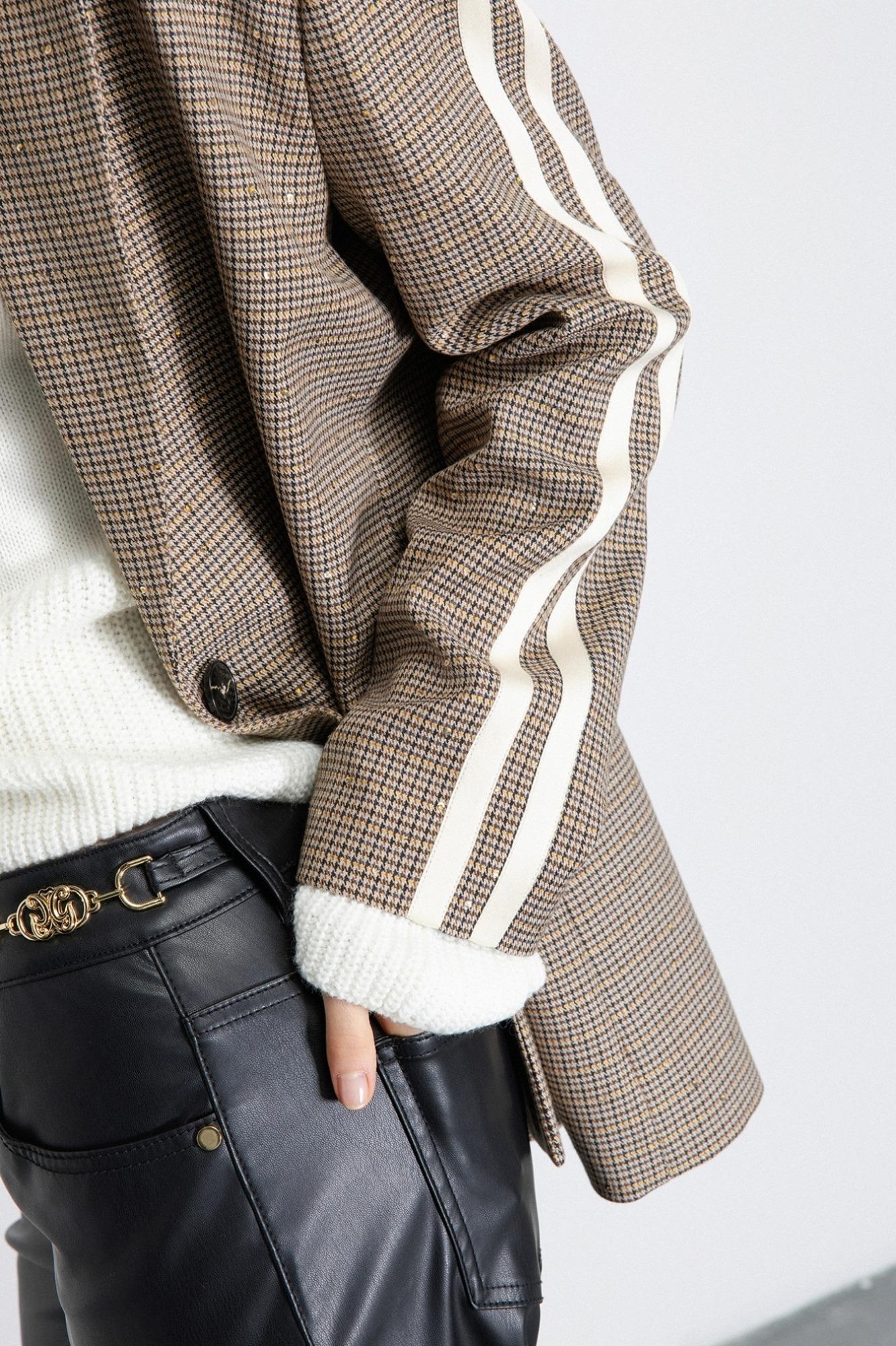 Giacca Monopetto Con Tasche A Filetto E Bande Laterali Cammello - Gaëlle Paris GAABW06872-TMTP0019 CAMM GAELLE