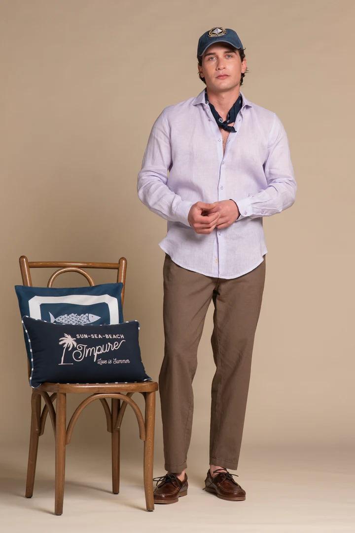 Pantalone Impure chino long comfort mixed linen mud