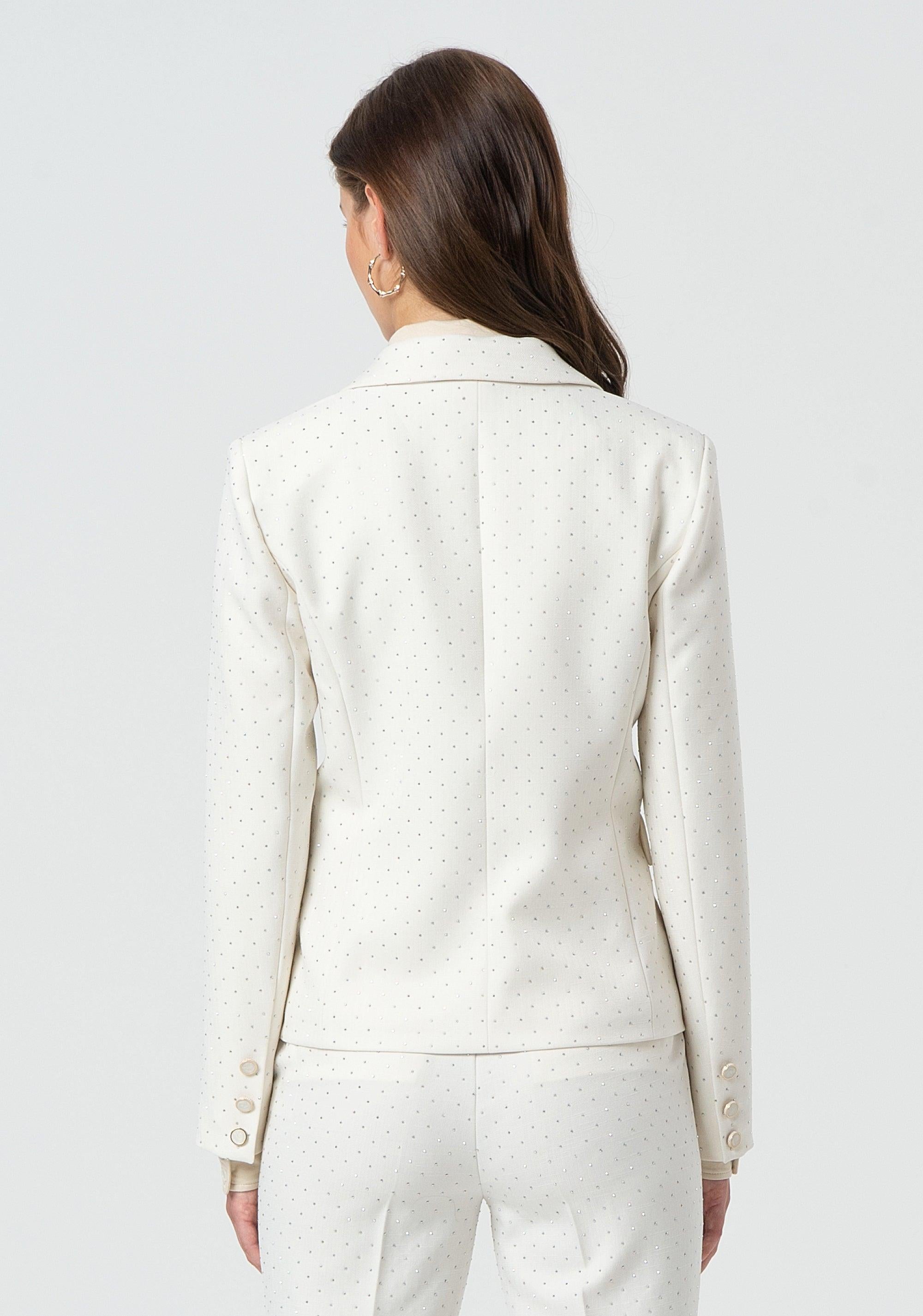 Blazer regular monopetto con strass cream
