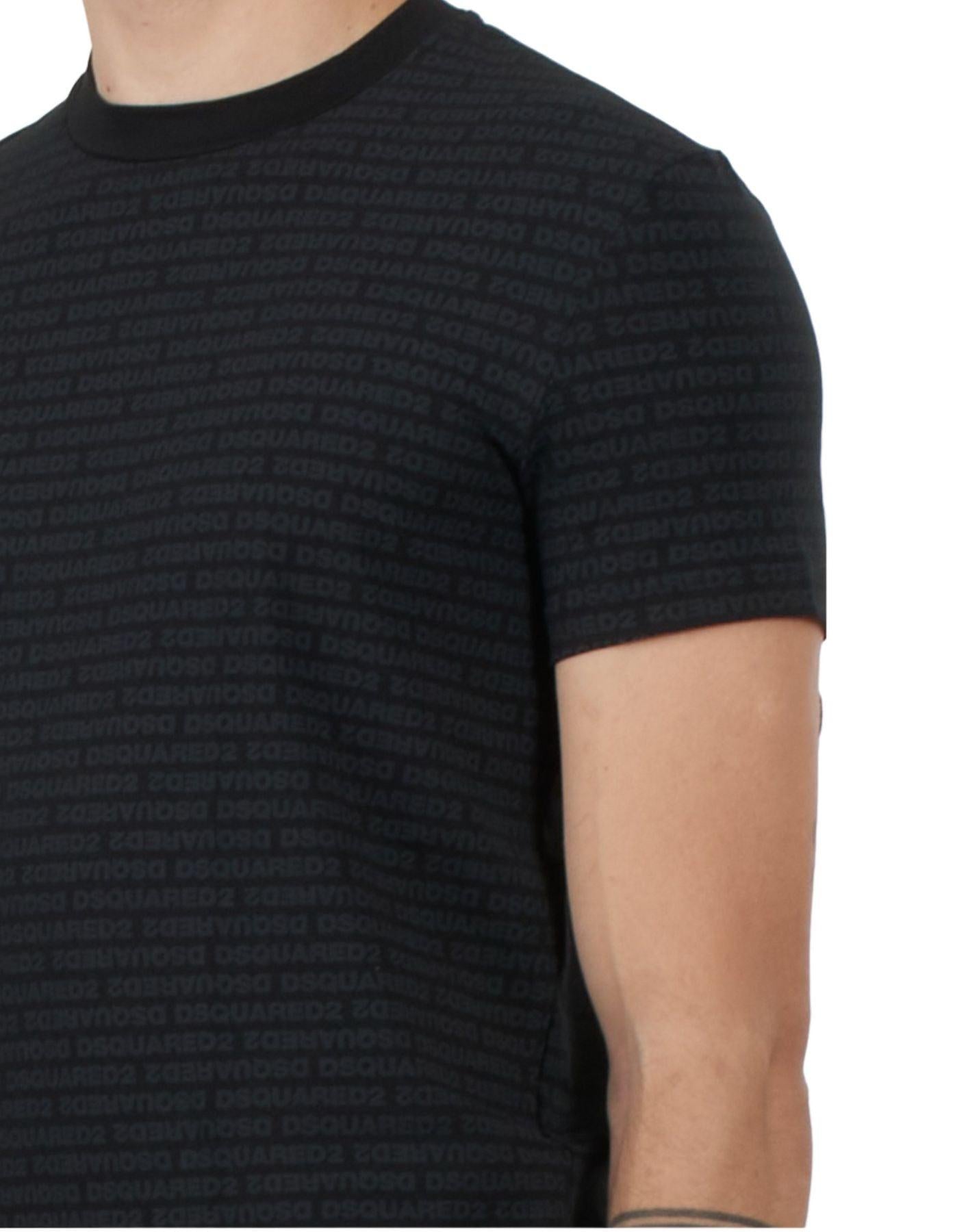 Round Neck T-shirt Dsquared2 Logo Allover Nera