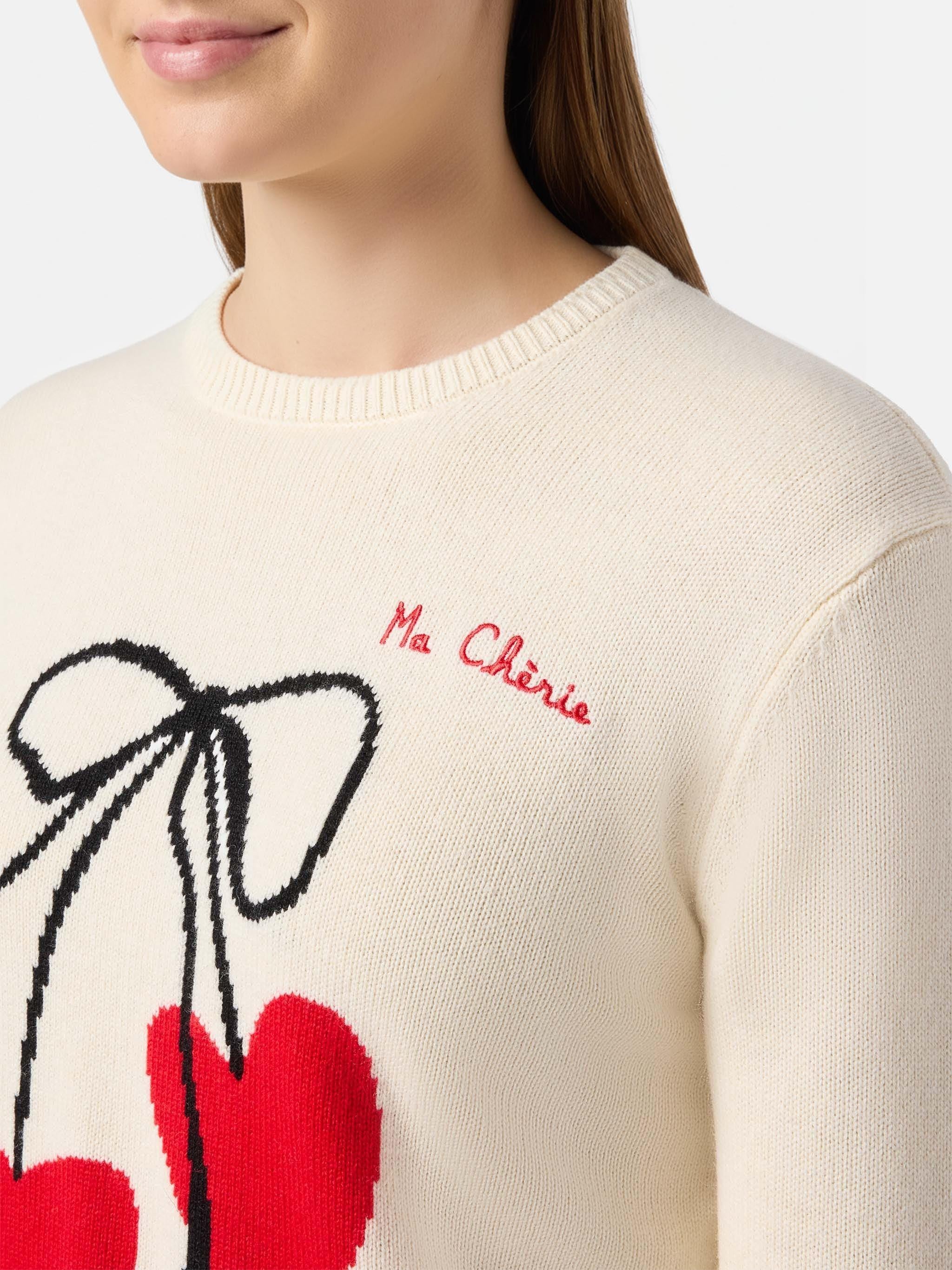 Maglione New Queen in misto cashmere bianco con ricamo Ma cherie QUE0010 03580I MC2 SAINT BARTH