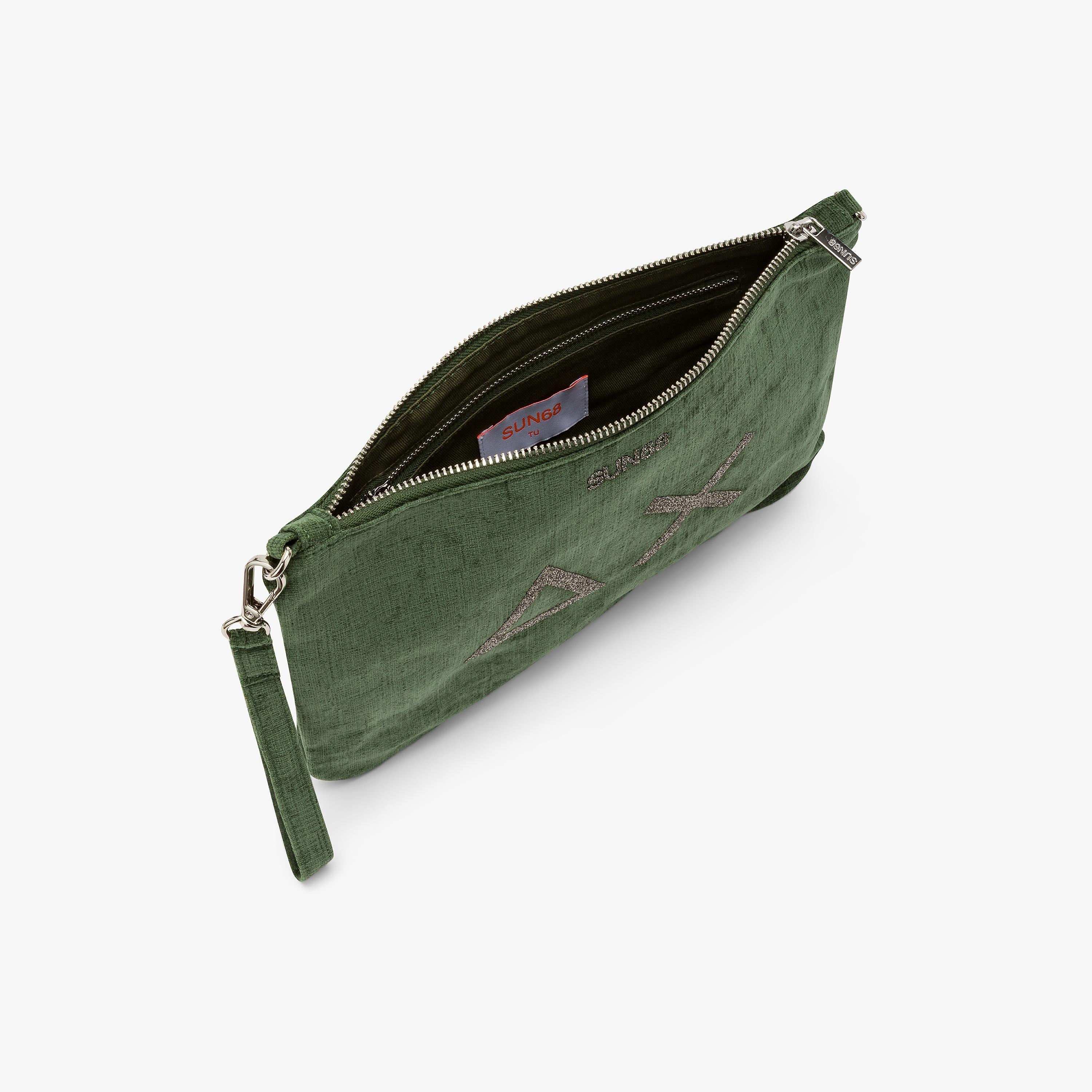 Pochette in velluto con logo verde prato X45201 88 SUN 68