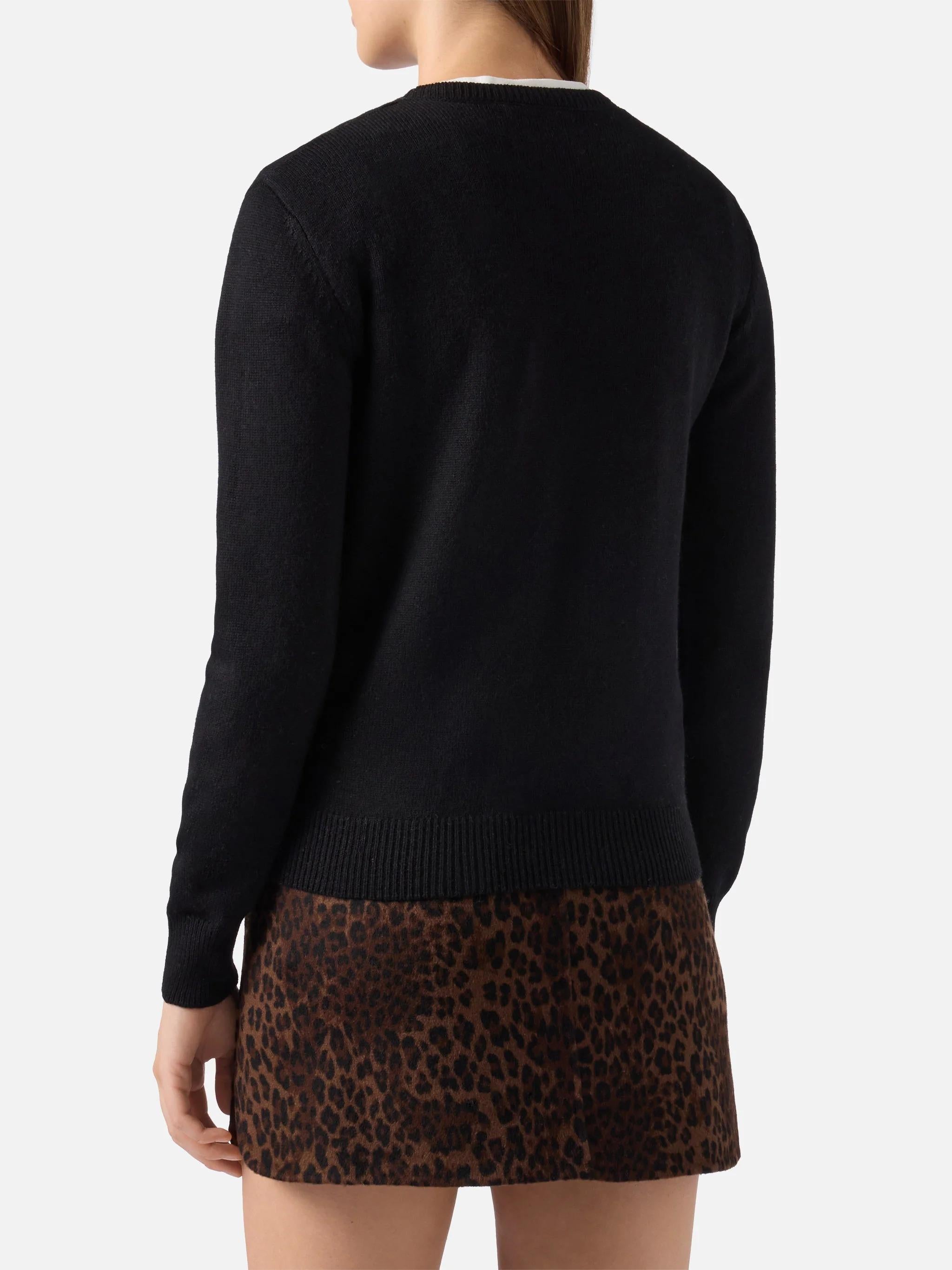 Maglione New Queen in misto cashmere nero con ricamo Bollicine e Pailettes QUE0010 0395I MC2 SAINT BARTH