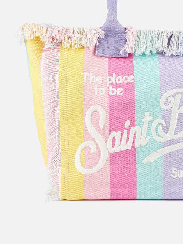 Vanity tote bag in multicolor striped cotton canvas
