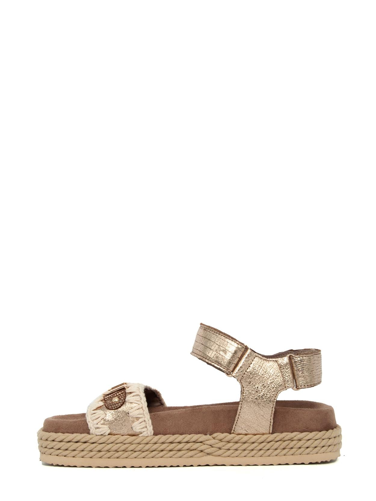 Rope Sandal Whit Back Strap Metallic Lizard Gold