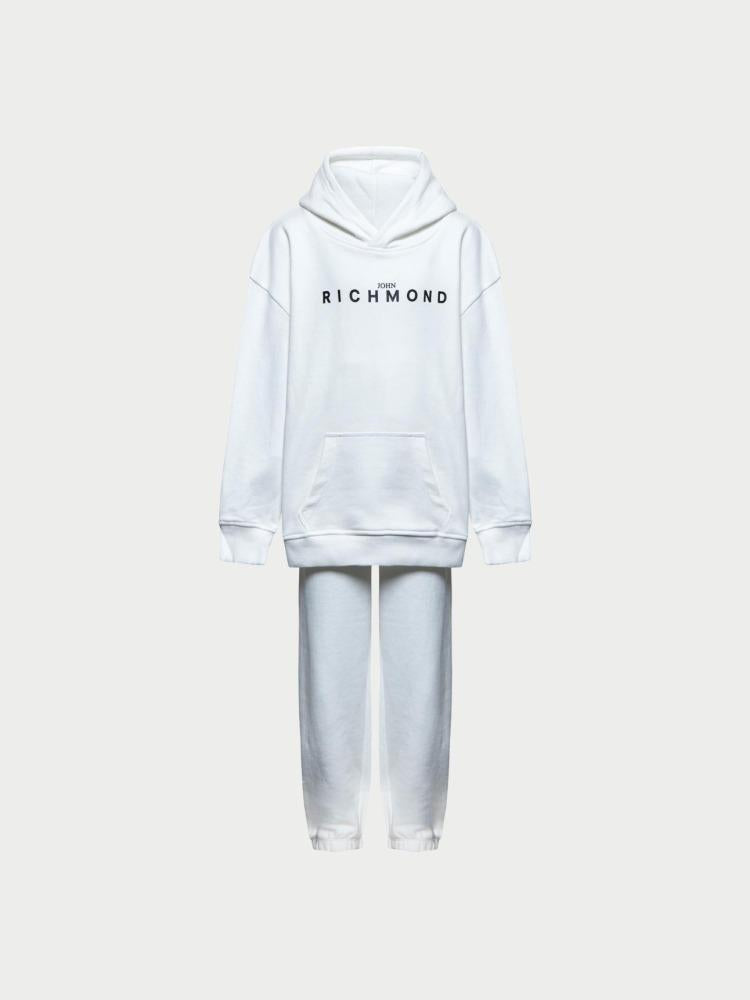 John Richmond tuta kids junior con cappuccio in cotone bianco stampa logo RBA25007CF OFF WHITE Richmond kids