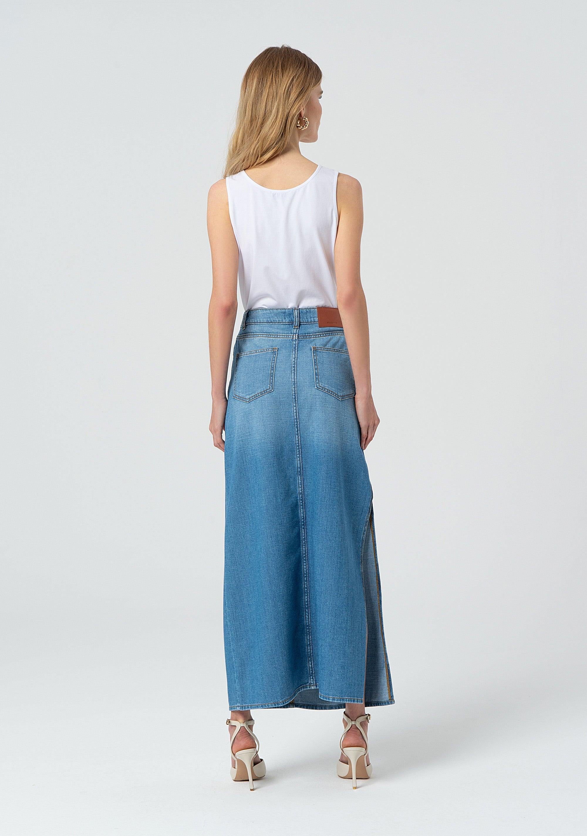 Gonna regular lunga in denim con lavaggio medio