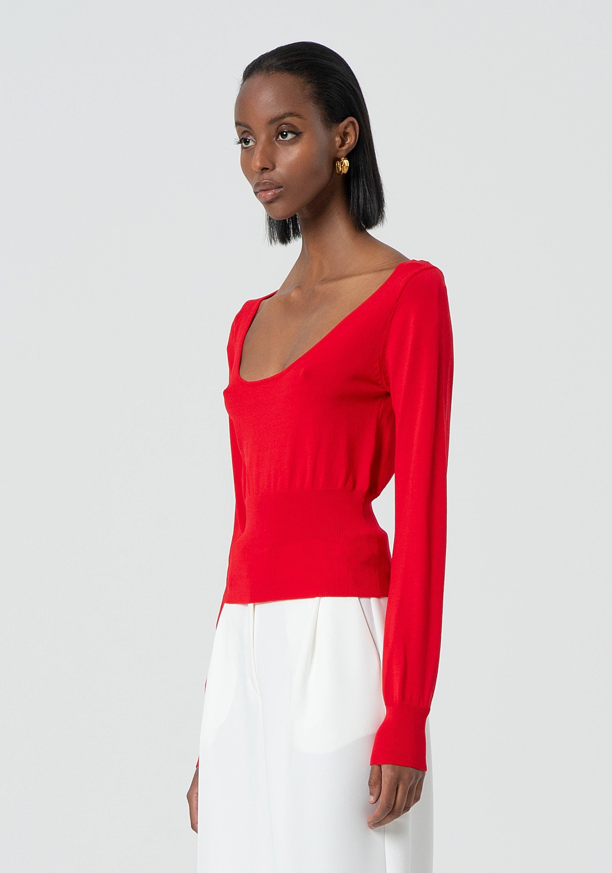Maglia regular con scollo madonna rossa