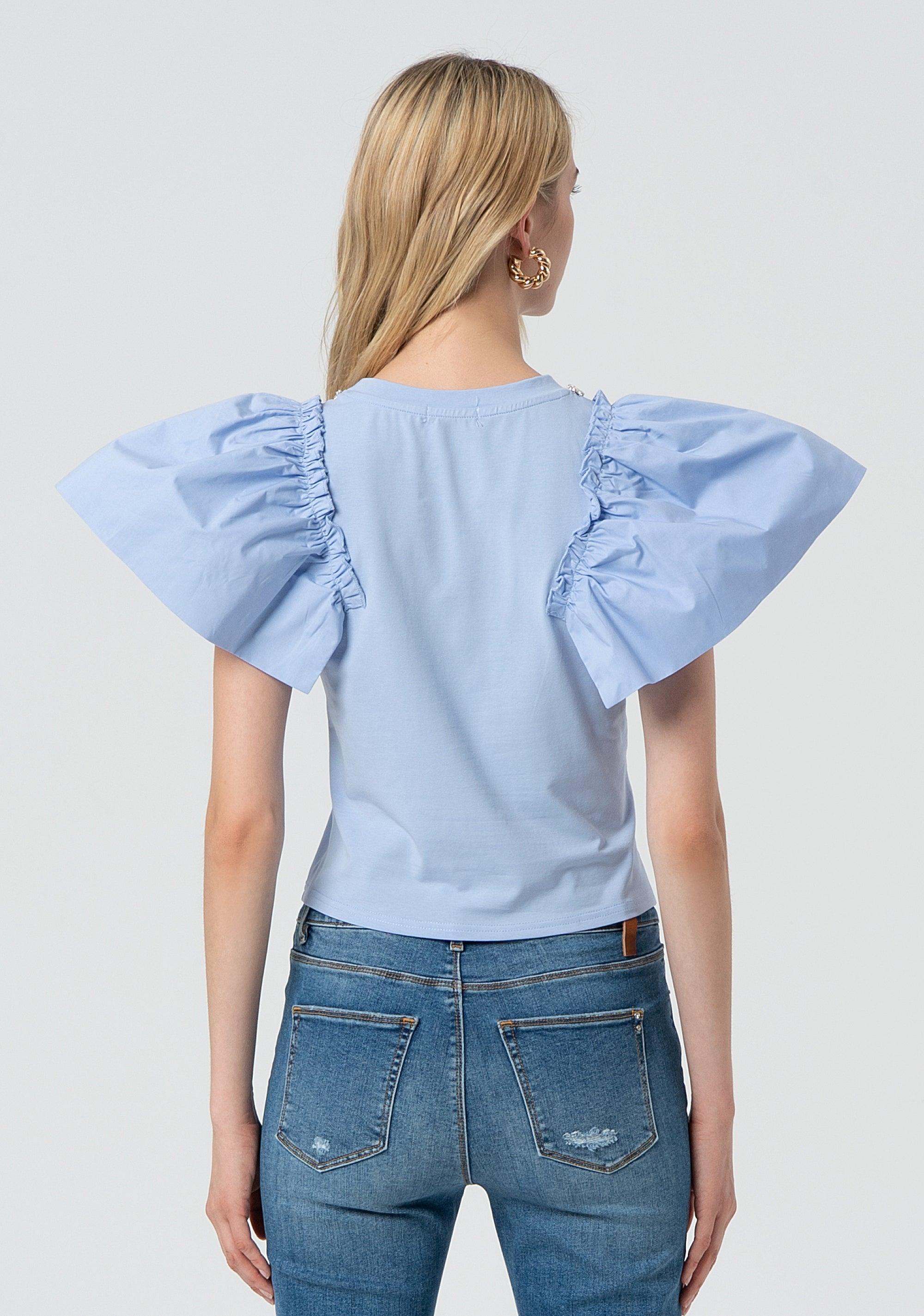 T-shirt regular in jersey con gale in popeline su giromanica sky
