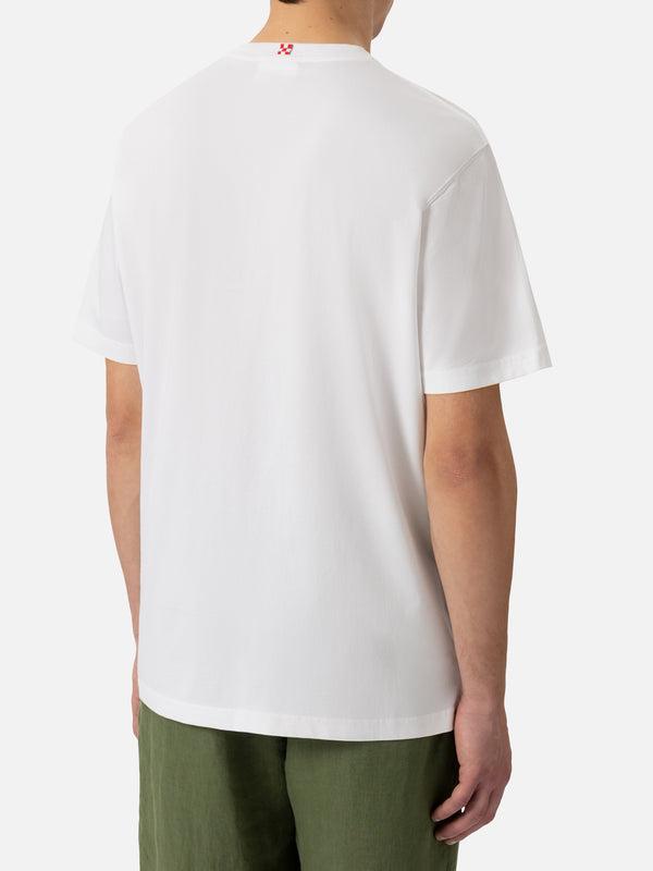 T-shirt Man In Cotone Bianca Con Stampa Après Sun in St. Barth TSHM001 05691H MC2 SAINT BARTH