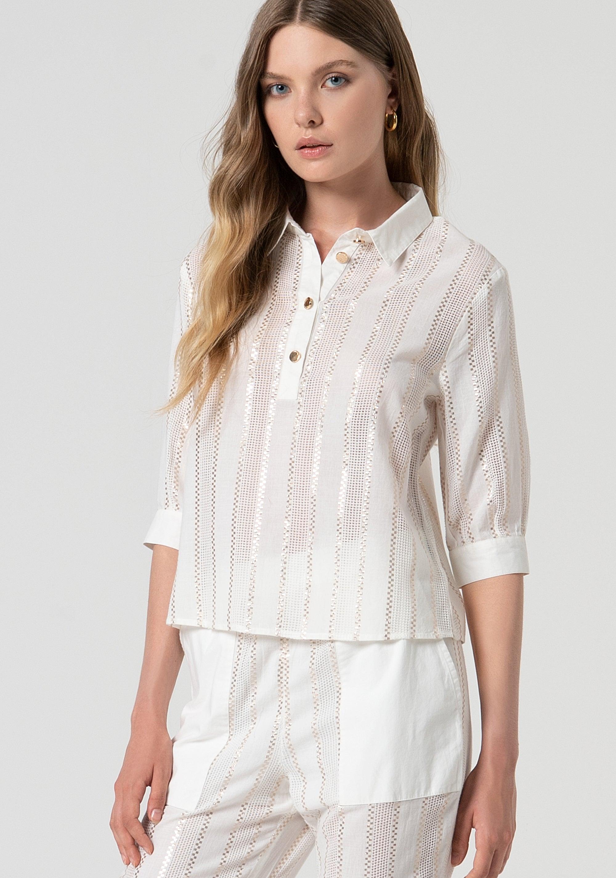 Polo regular con lurex white