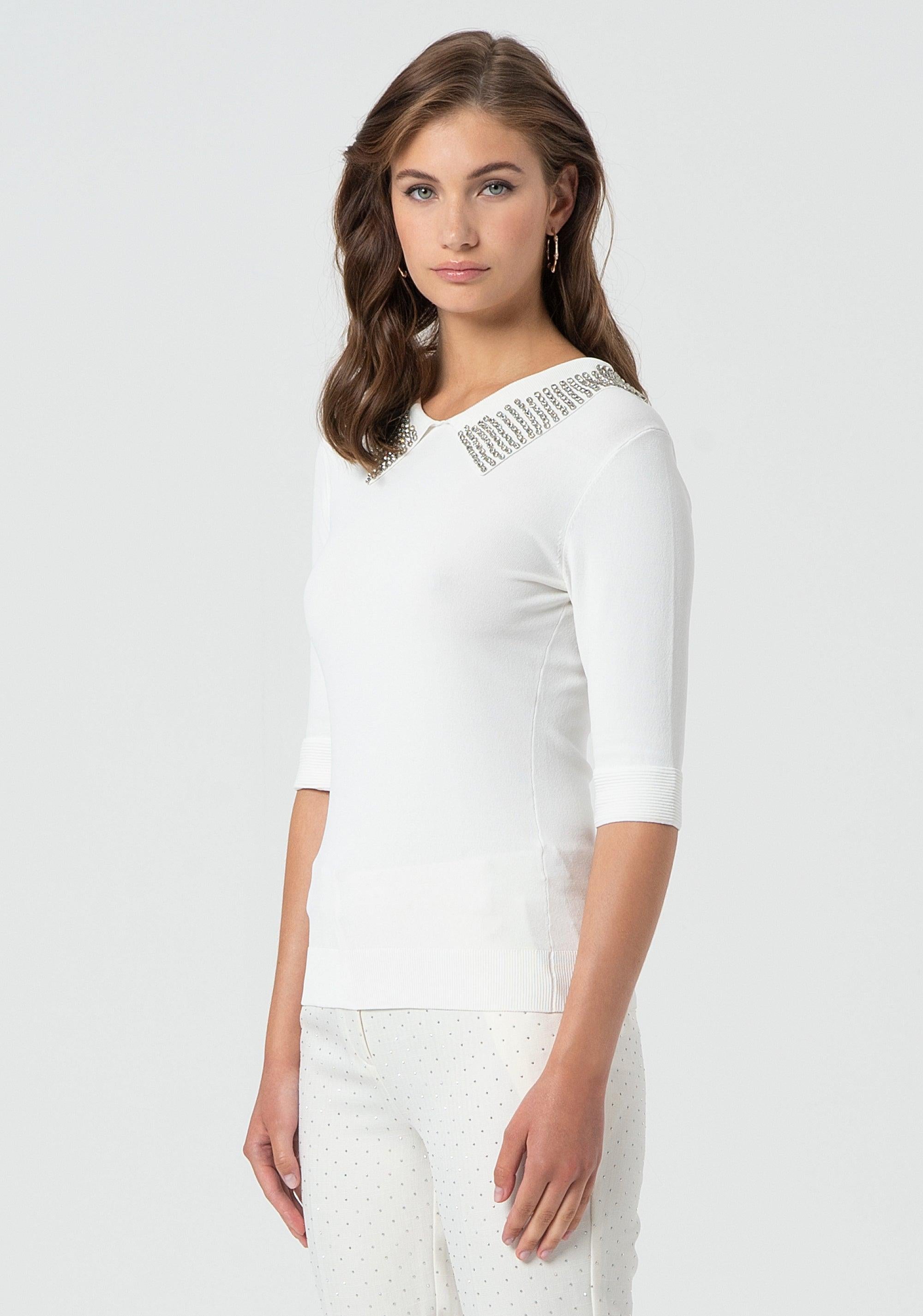 Polo aderente in maglia crema