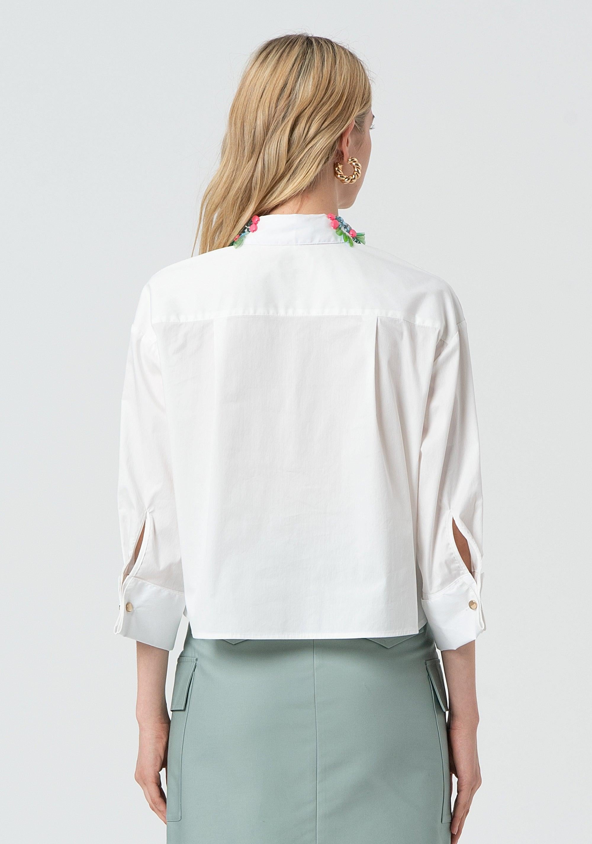 Camicia cropped in popeline white