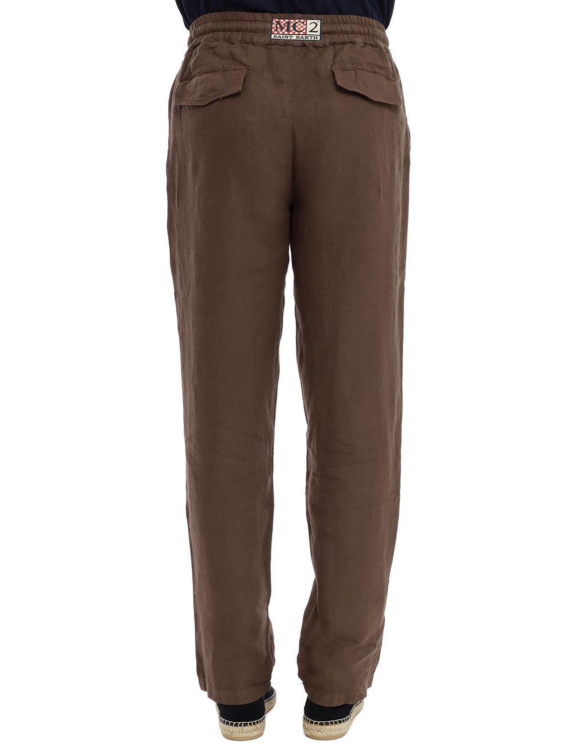 Pantalone St.Barth Calais da uomo in lino marrone con coulisse