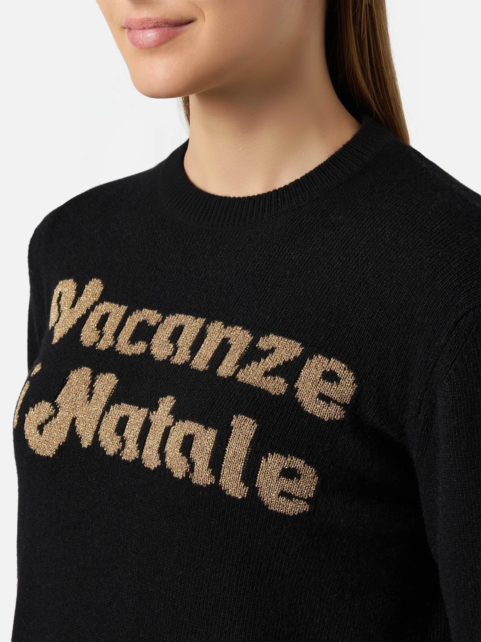 Maglione New Queen in misto cashmere nero con jacquard Vacanze di Natale | VACANZE DI NATALE SPECIAL EDITION QUE0010 00432I MC2 SAINT BARTH