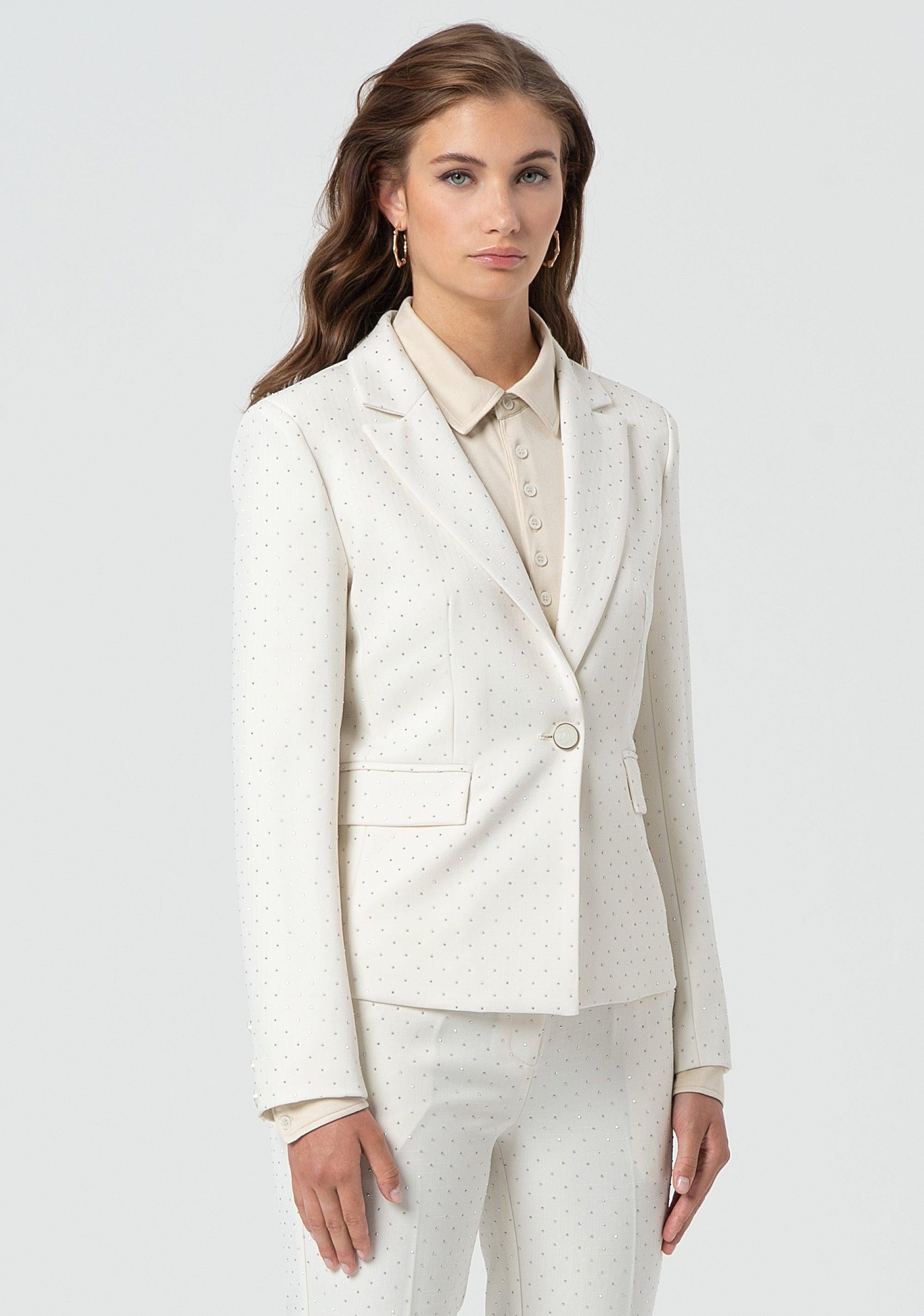 Blazer regular monopetto con strass cream