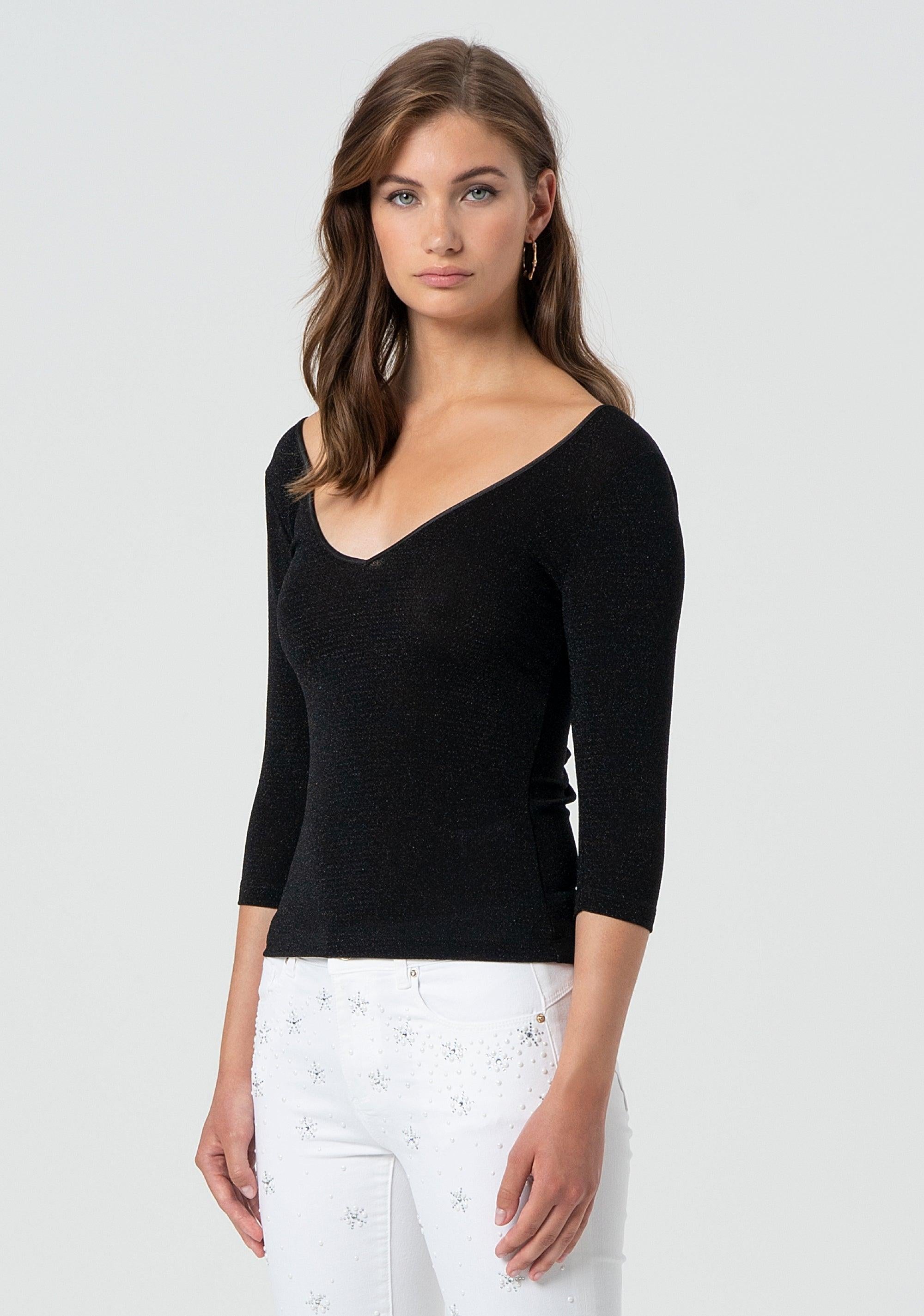 Top aderente con lurex nero