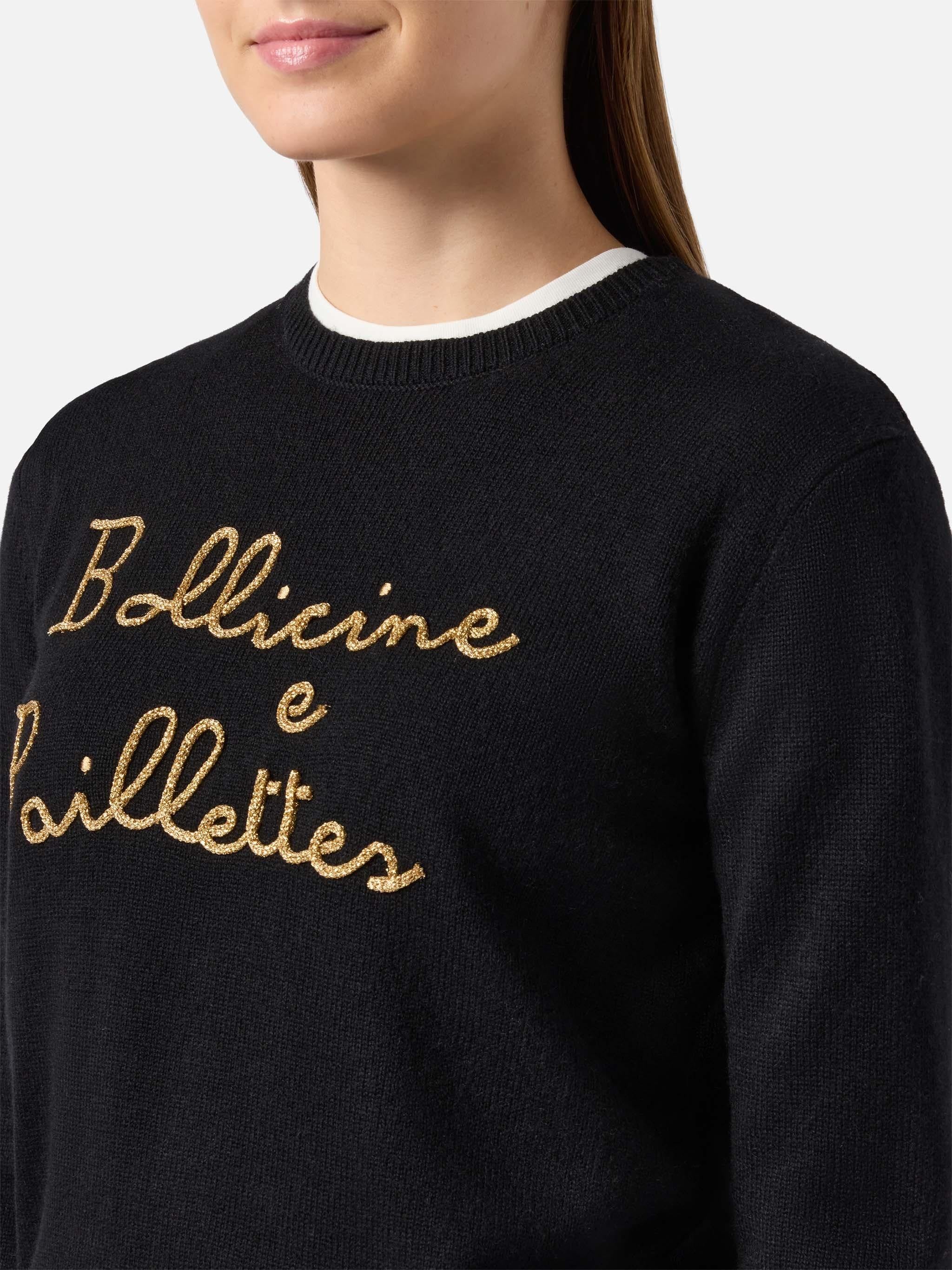 Maglione New Queen in misto cashmere nero con ricamo Bollicine e Pailettes QUE0010 0395I MC2 SAINT BARTH