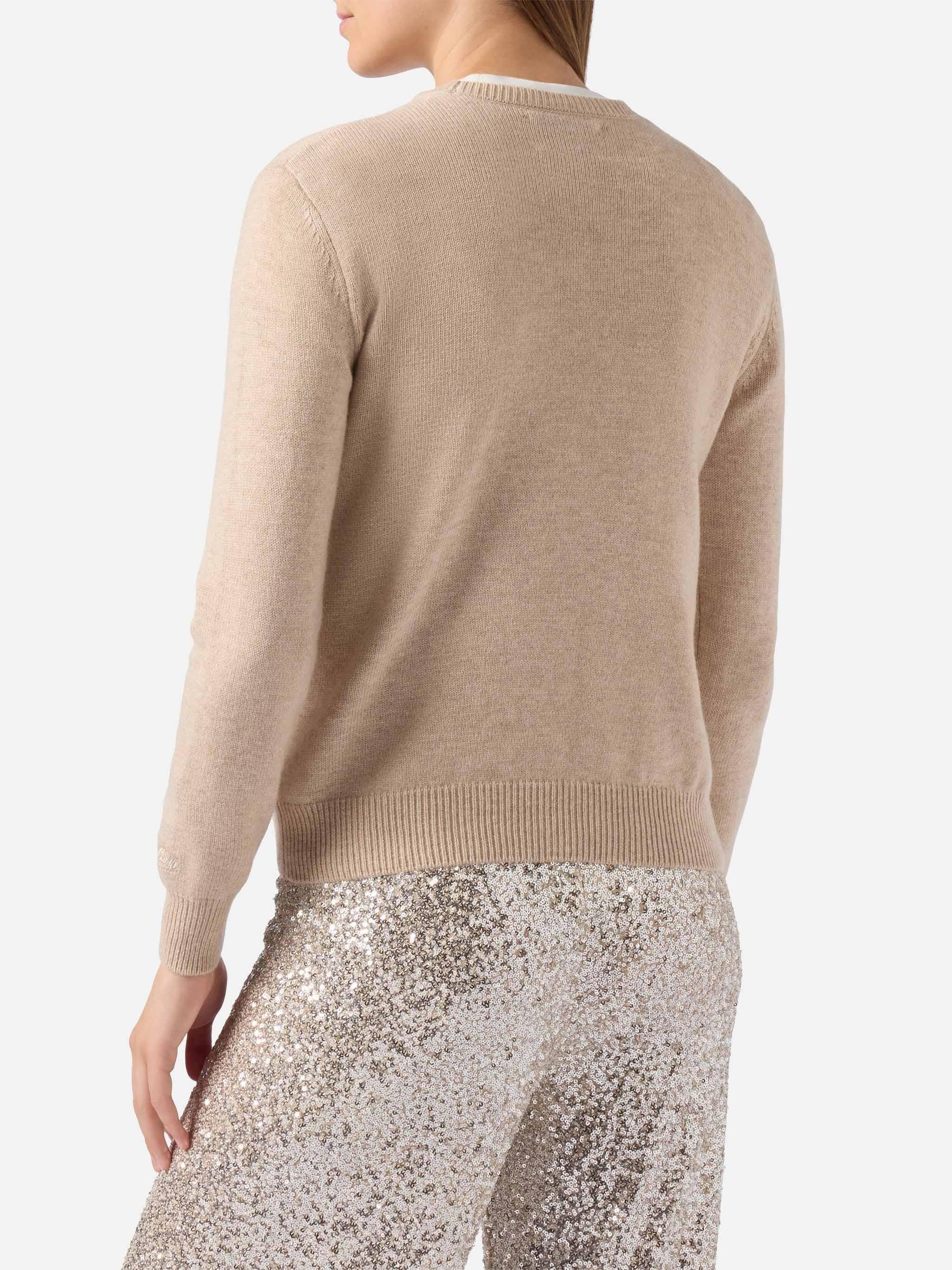 Maglione New Queen in misto cashmere bianco con jacquard lurex Splendida Splendente QUE0010 04023I MC2 SAINT BARTH
