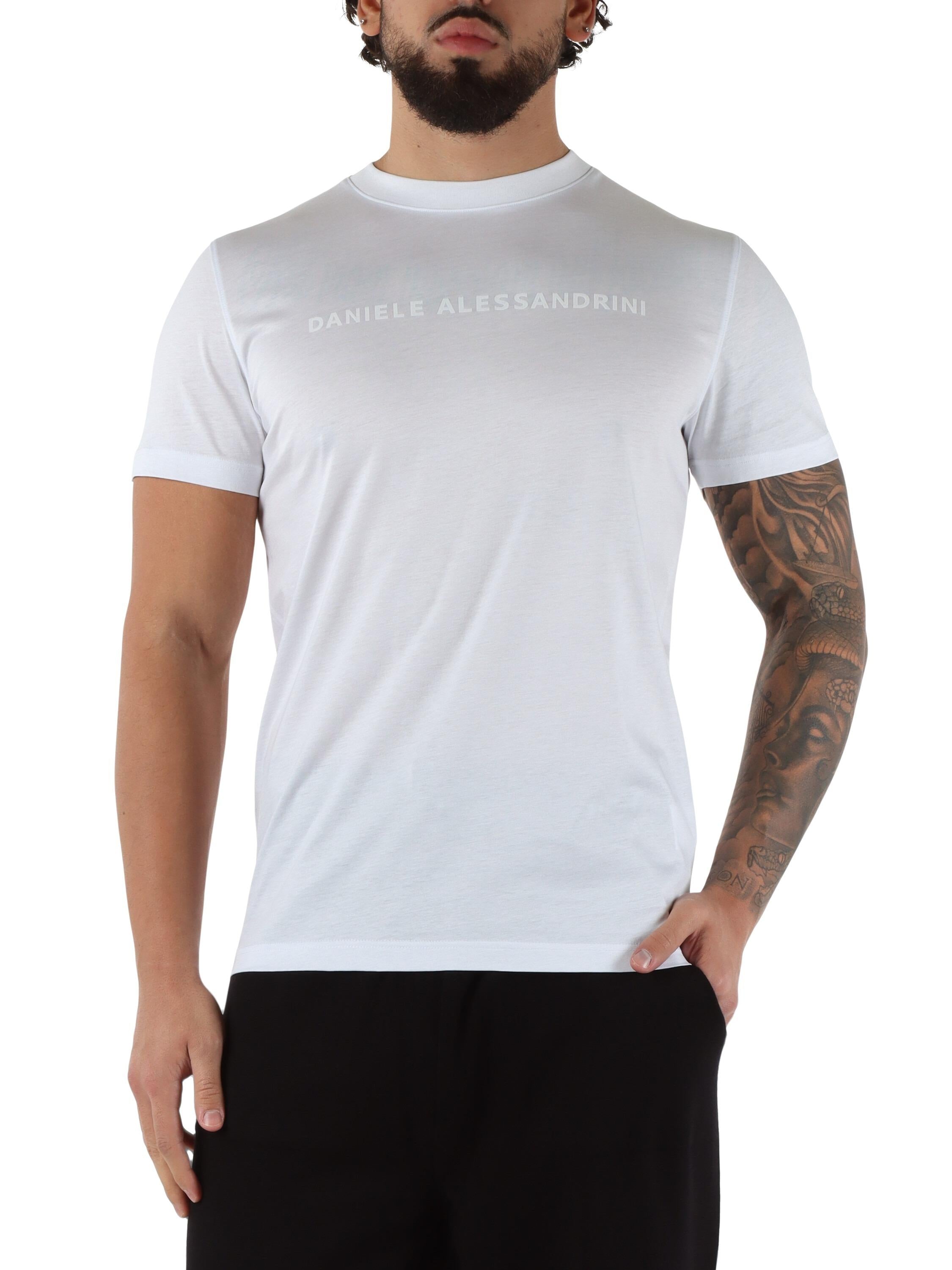 DANIELE ALESSANDRINI<BR/>T-shirt in cotone e modal con scritta logo BIANCA DA1FW26T013 100 DANIELE ALESSANDRINI