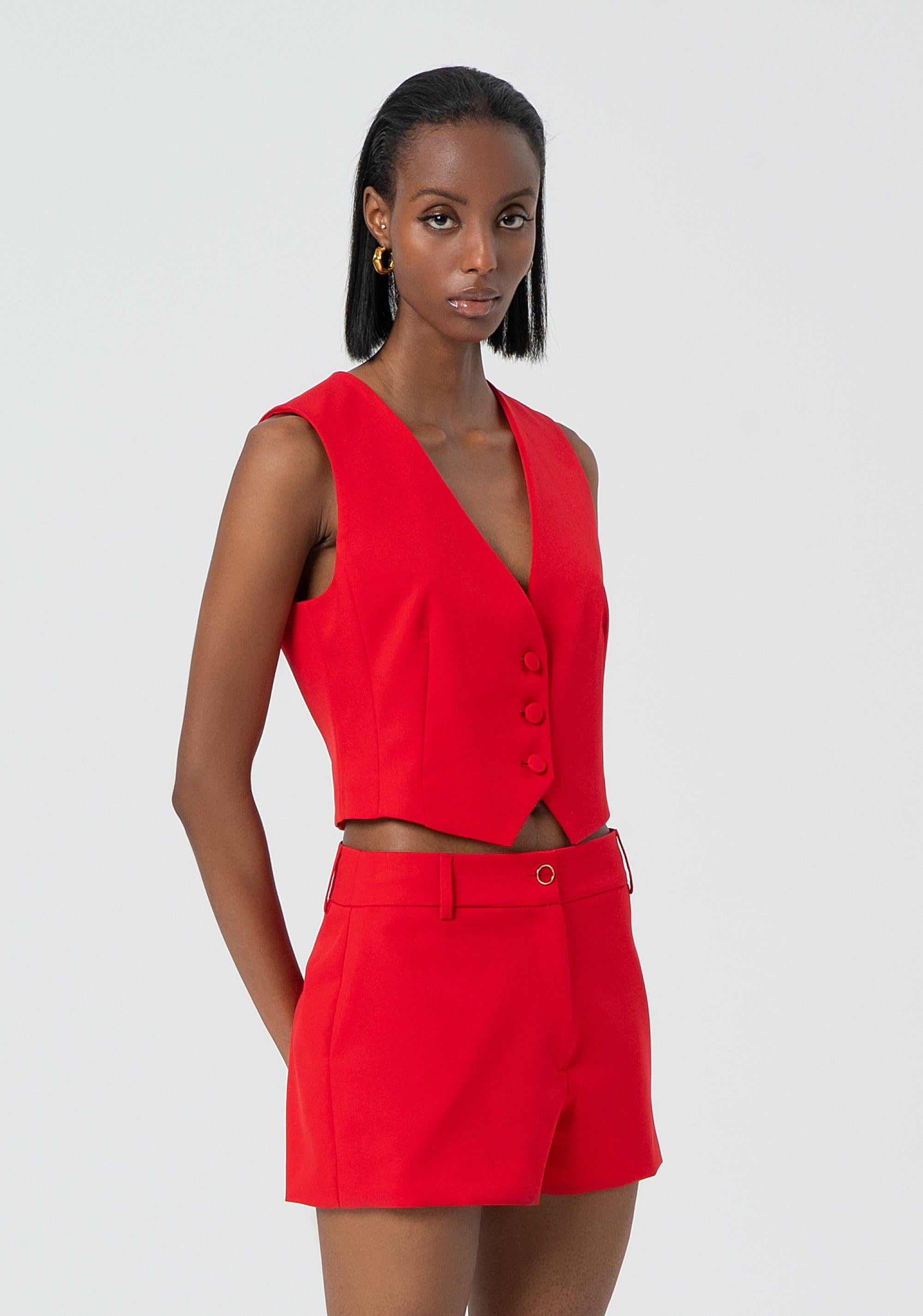Gilet cropped in tessuto elegante red