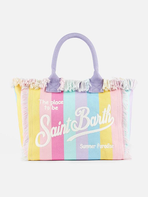 Vanity tote bag in multicolor striped cotton canvas