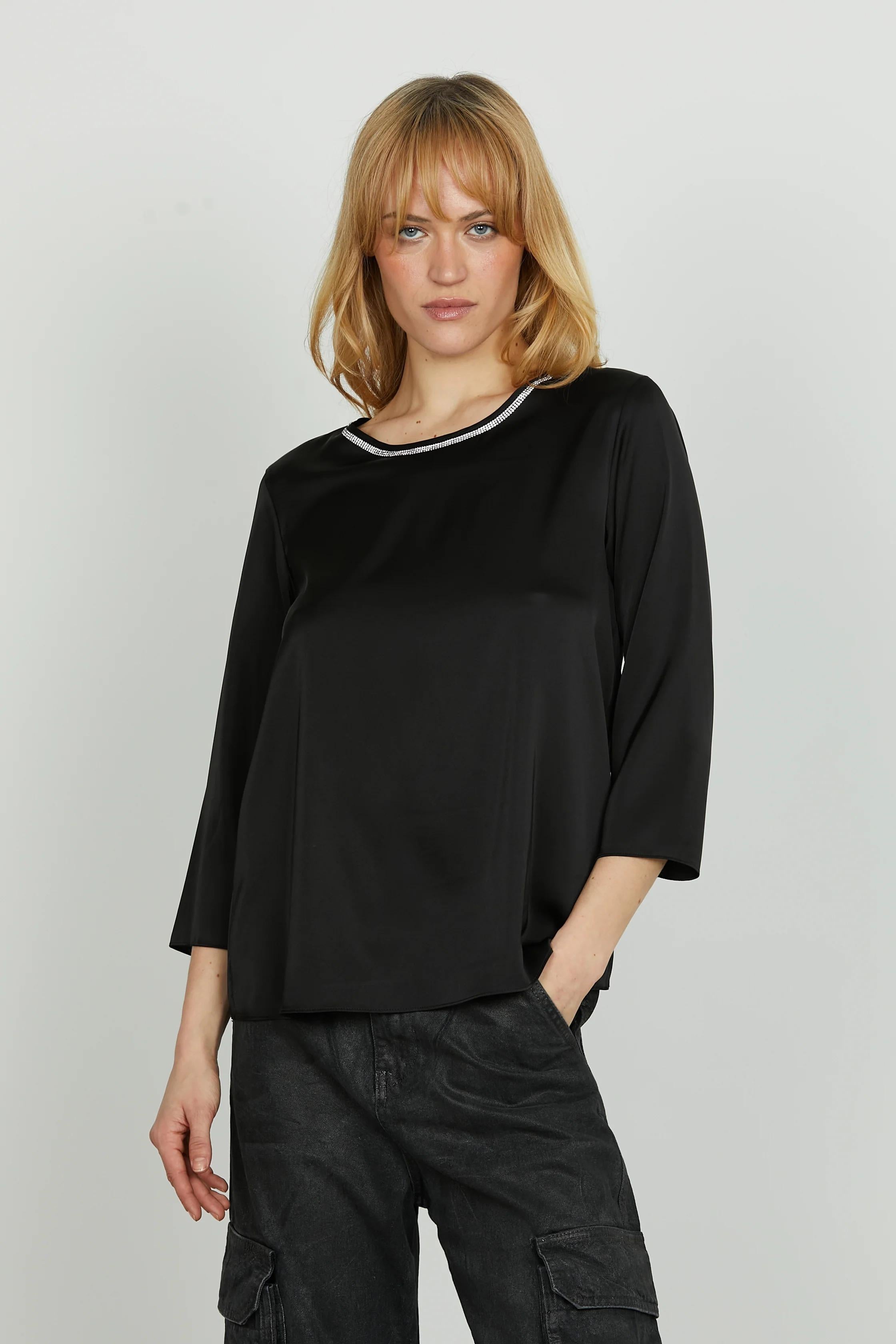 Relish Blusa FUI m.3/4 girocollo con applicazione strass più goccia schiena black RDA2503006014 BLACK RELISH