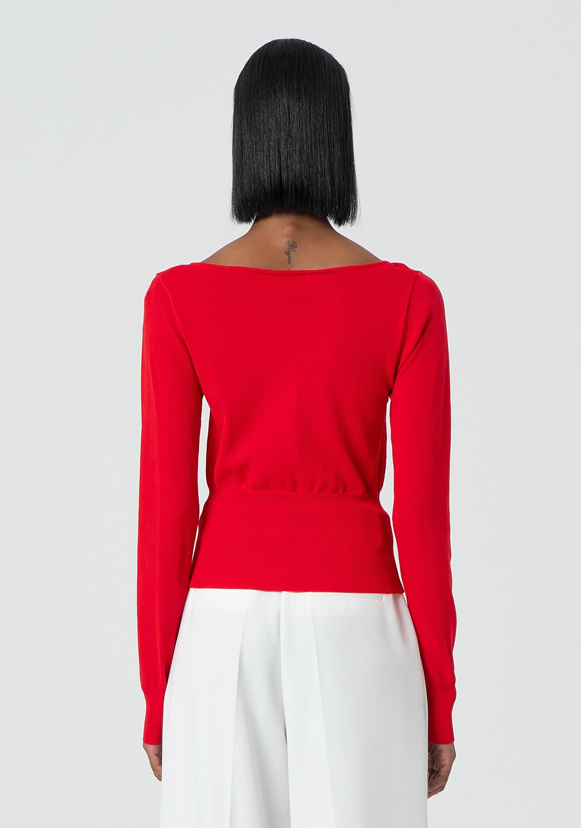 Maglia regular con scollo madonna rossa