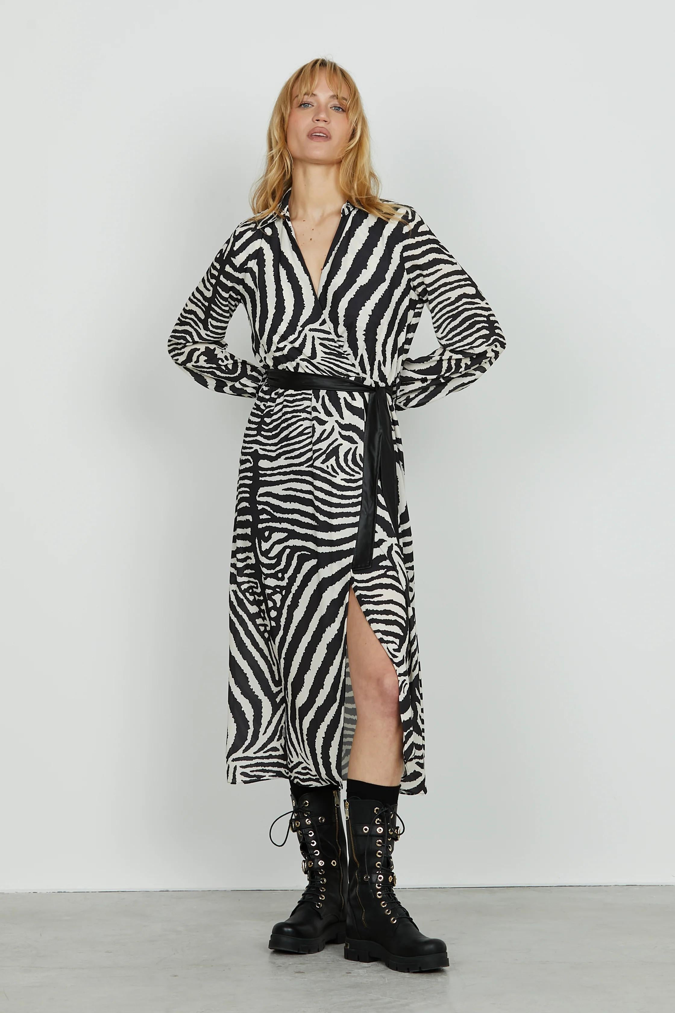 Relish Abito DATUM midi manica lunga sc.incrocio più cintura più gonna portafoglio f.animalier RDA2509009003 IVORY RELISH