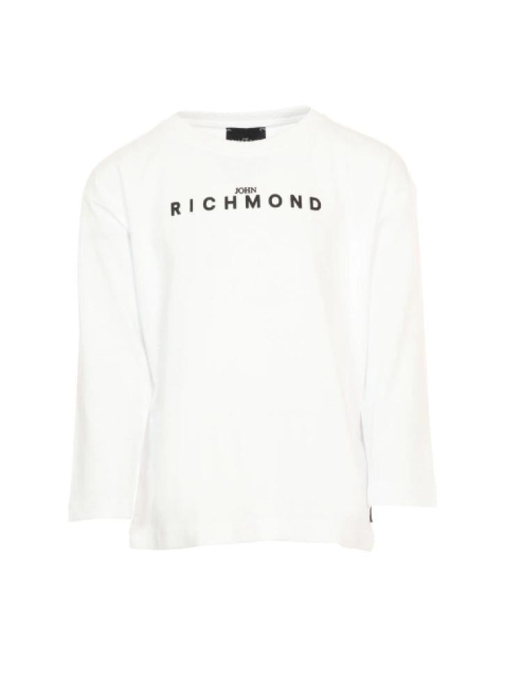 John Richmond t-shirt kids/junior a maniche lunghe bianca con logo a contrasto RBA25016TS WHITE Richmond kids