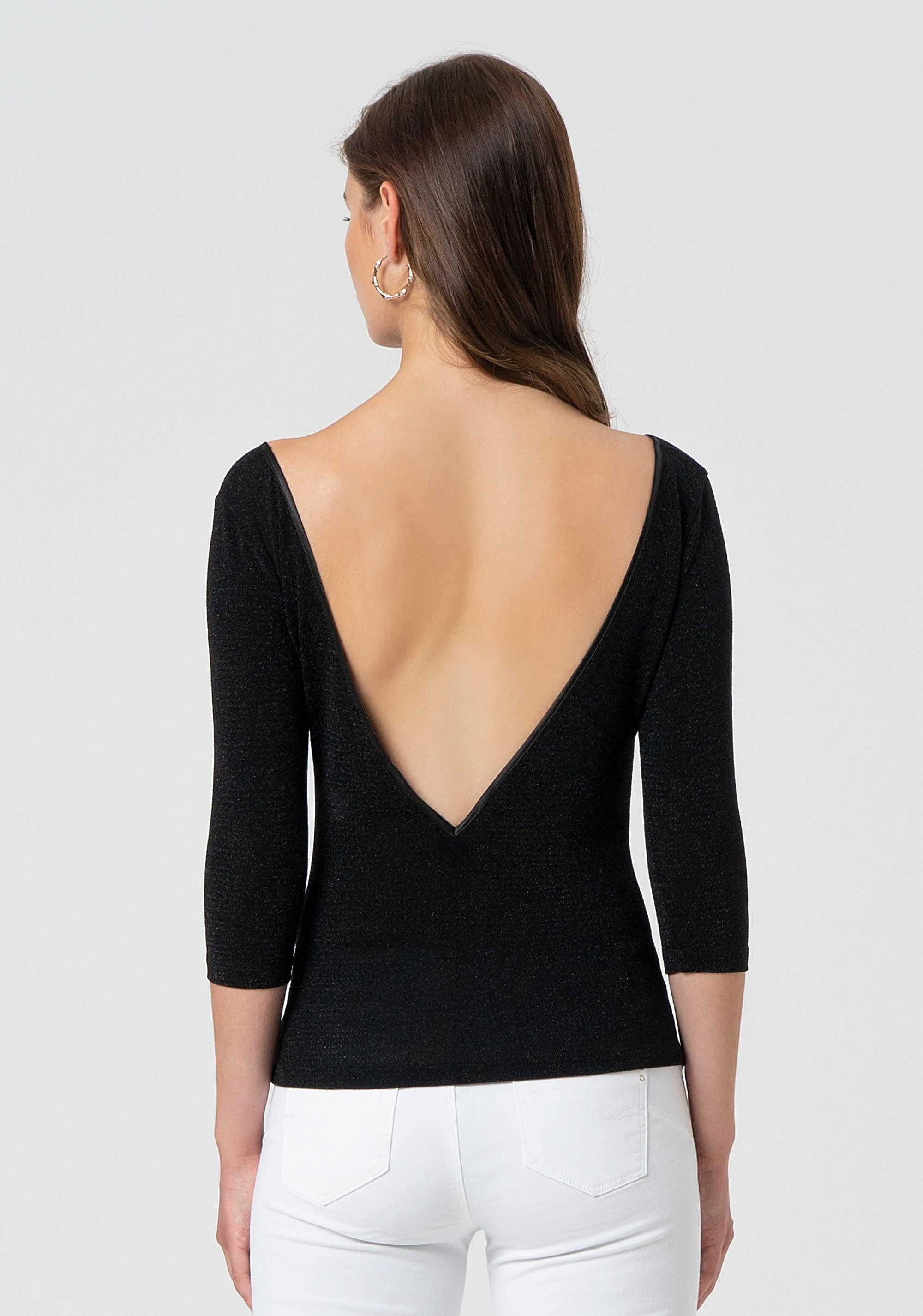 Top aderente con lurex nero